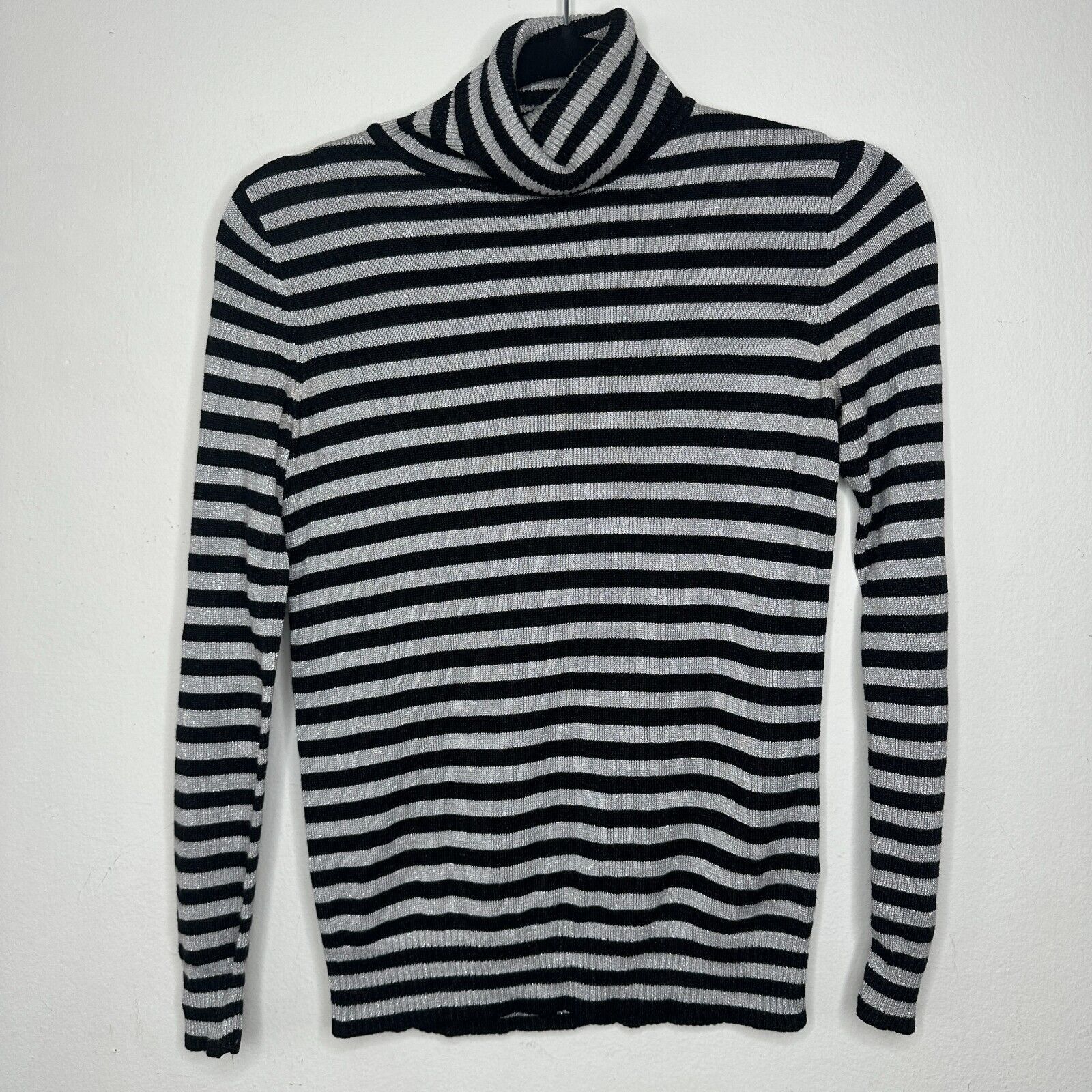 Other Joseph A. Silver Black Stripe Metallic Turtleneck Sweater PP Size S / US 4 / IT 40 - 2 Thumbnail
