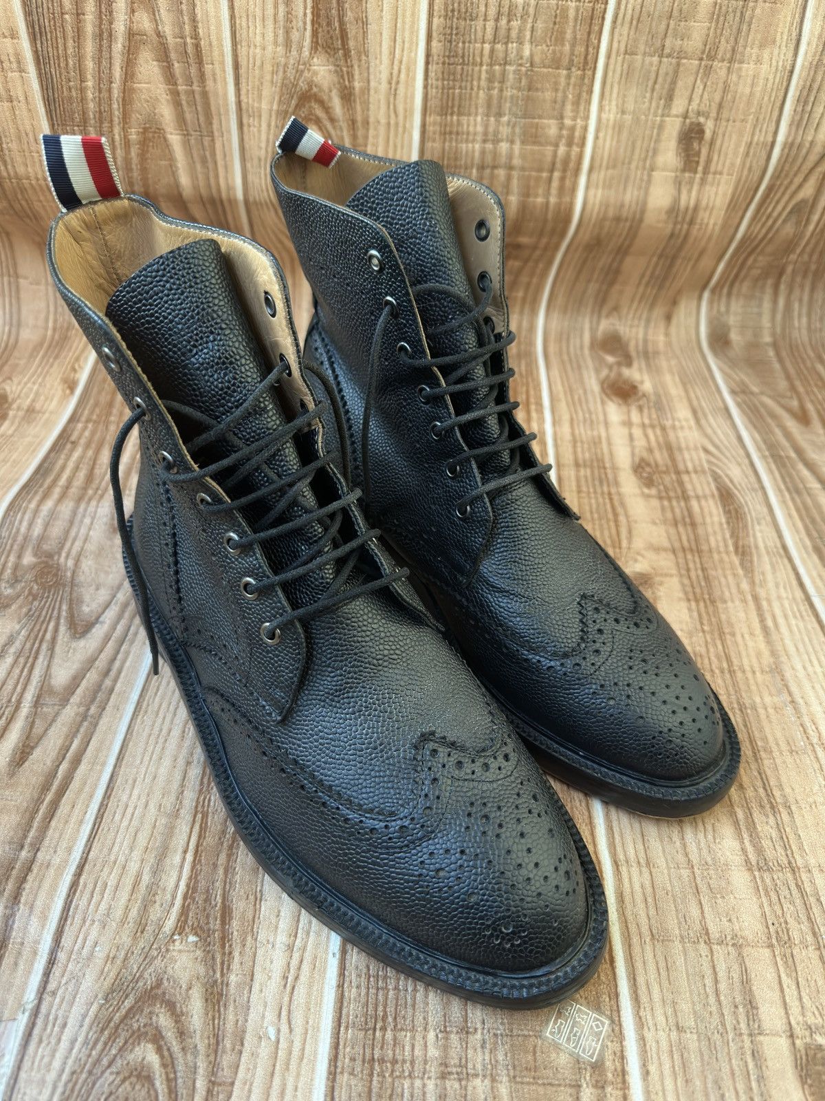 Thom Browne Thom Browne Pebble-Grain Leather Brogue Boots – Black Size US 8.5 / EU 41-42 - 1 Thumbnail