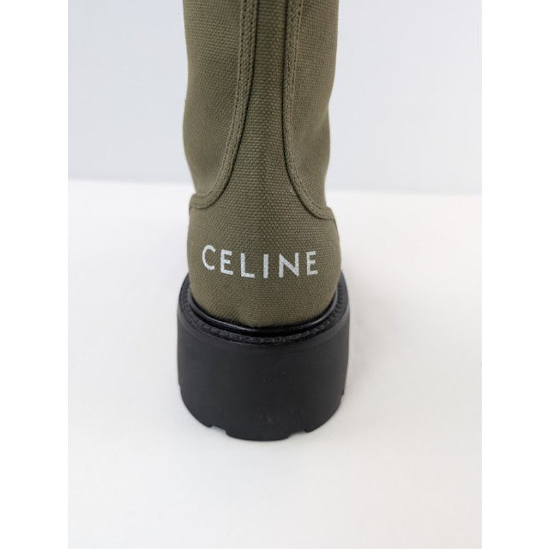Celine o1rshd1 Canvas Bulky Shiny Lace-Up Boots Olive Green / Black Size US 9 / EU 42 - 17 Thumbnail