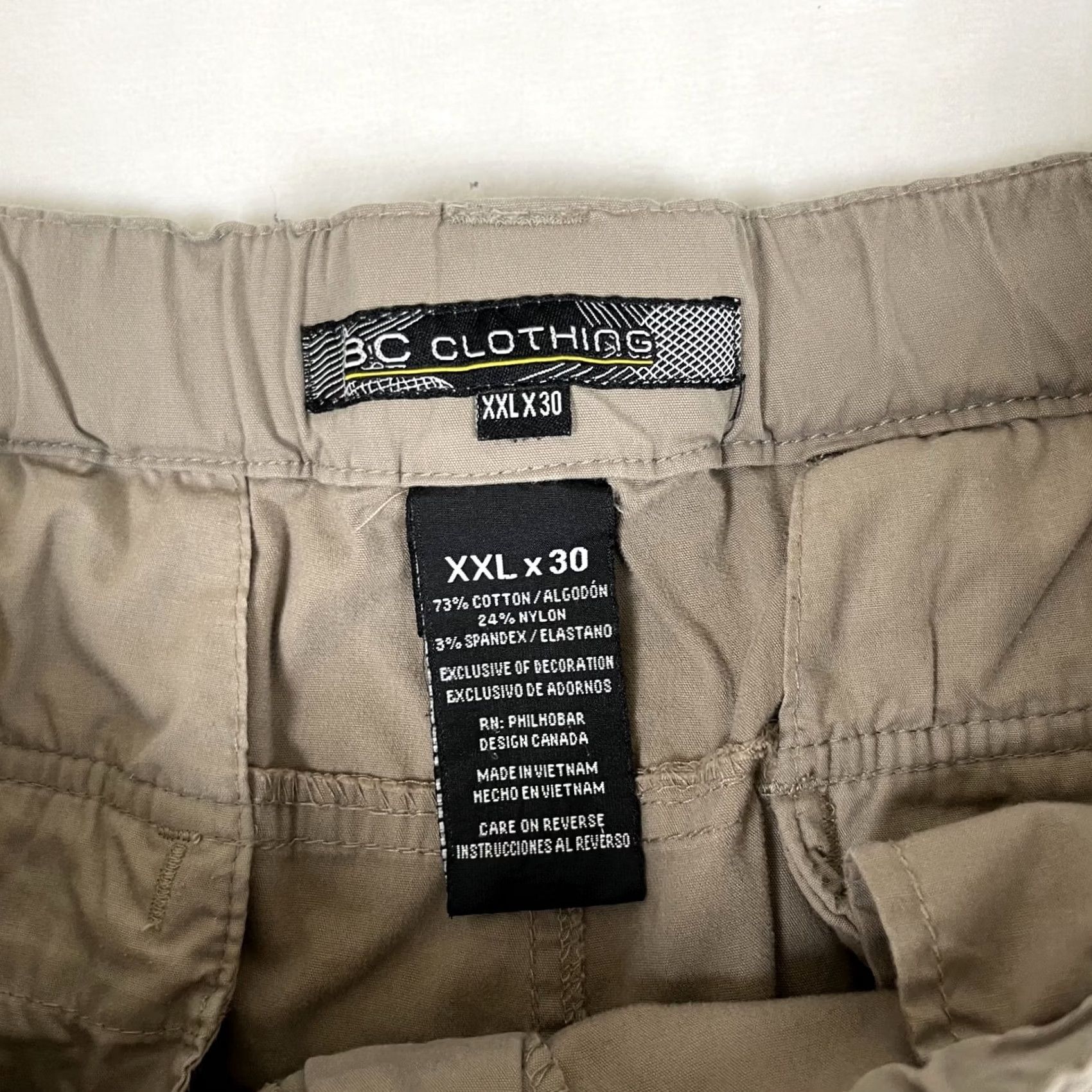 Vintage BC Clothing Cargo Pants Men 2XL Khaki Brown Tan Cotton Blend Nylon Canvas Cargo Pocket Adjustable Waist Inseam 30 Straight Relaxed 90s Vintage No Size US 39 - 6 Thumbnail