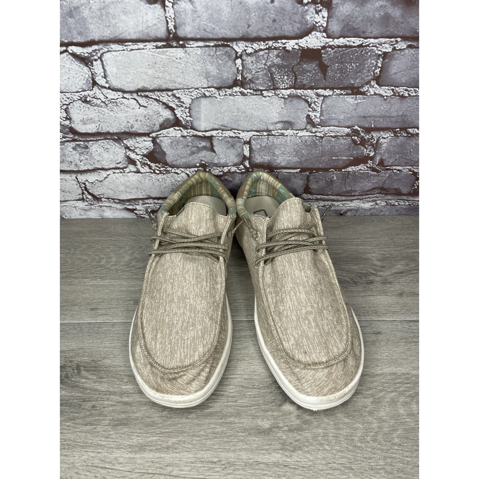 Other Hey Dude Paul Chambray Beige Canvas Fabric Lace Up Shoes Men Size US 12 / EU 45 - 14 Thumbnail