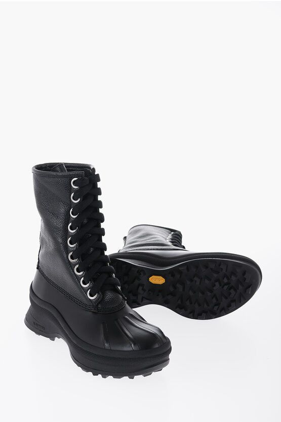 image of Jil Sander Leather Combat Boots With Vibram Sole in Black, Men's (Size 8)