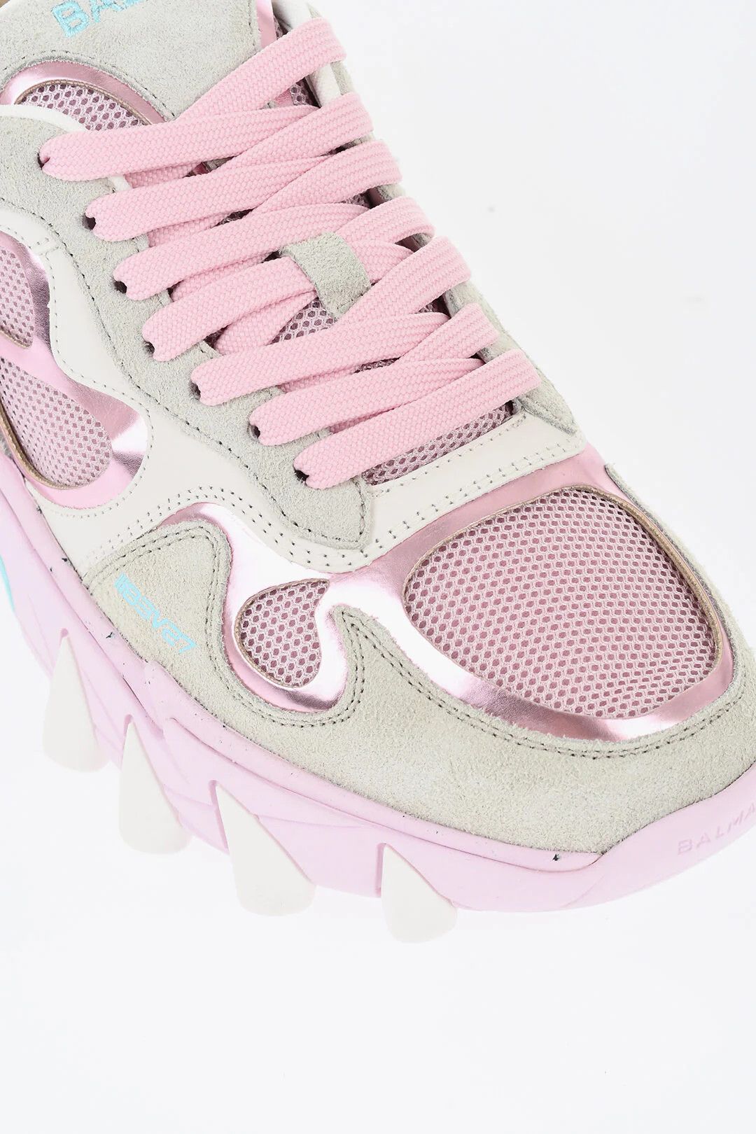 Balmain og1mm0326 Mesh & Suede Low-Top Sneakers in Pink Size US 7 / IT 37 - 4 Thumbnail