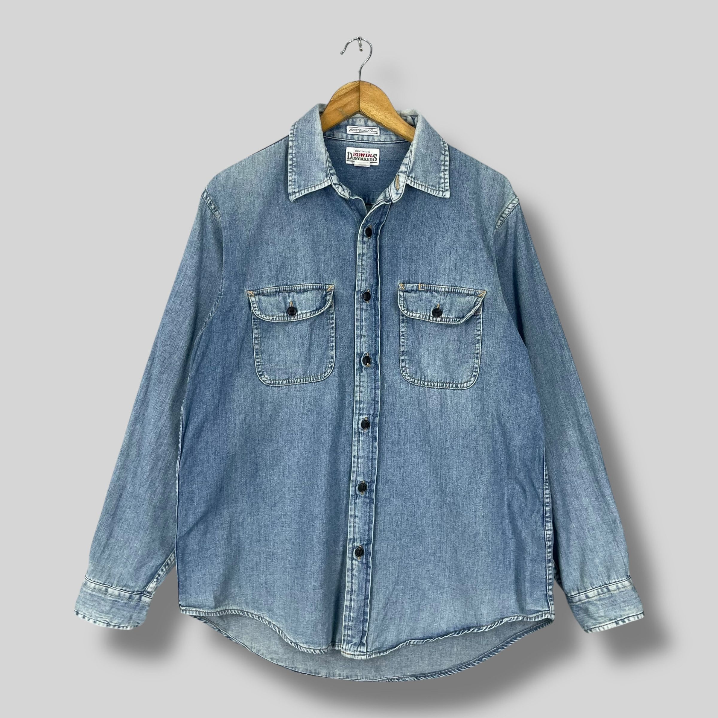 Edwin Vintage EDWIN Dungarees Workers Denim Shirt Button Up Size US L / EU 52-54 / 3 - 1 Thumbnail