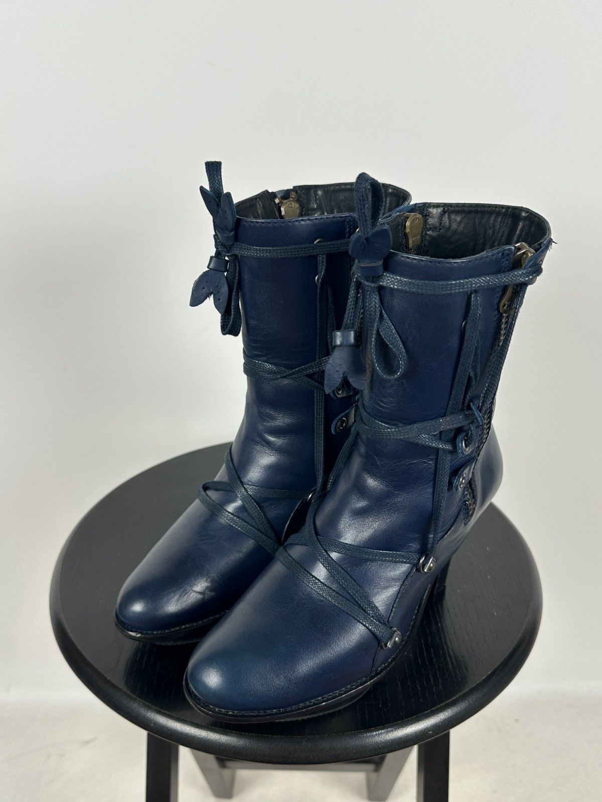 Marithe + Francois Girbaud Marithé + François Girbaud Navy Blue Leather Heeled Boots Size US 6 / IT 36 - 4 Thumbnail