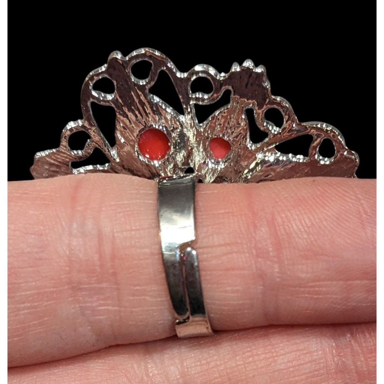 Other Fairycore Floral Ring Silver Tone With Pink Stones Statement Size ONE SIZE - 4 Thumbnail