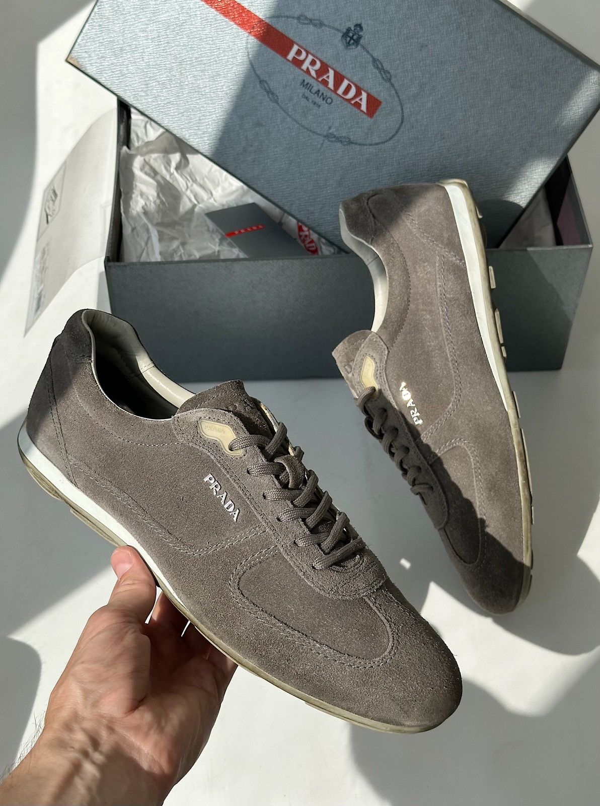PRADA Montecarlo Low Suede Logo Sneakers americas cup Gray