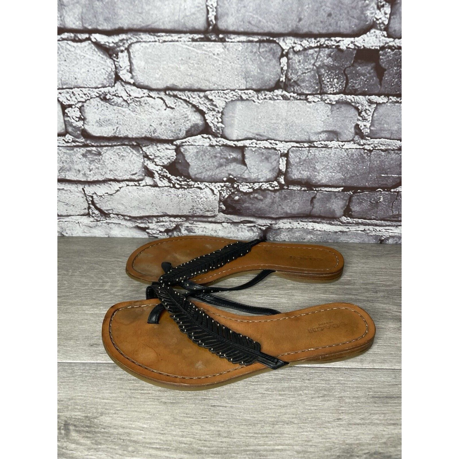 Coach Coach New York DENI Black Leather Feather Thong Flat Sandals Size US 8 / IT 38 - 18 Thumbnail
