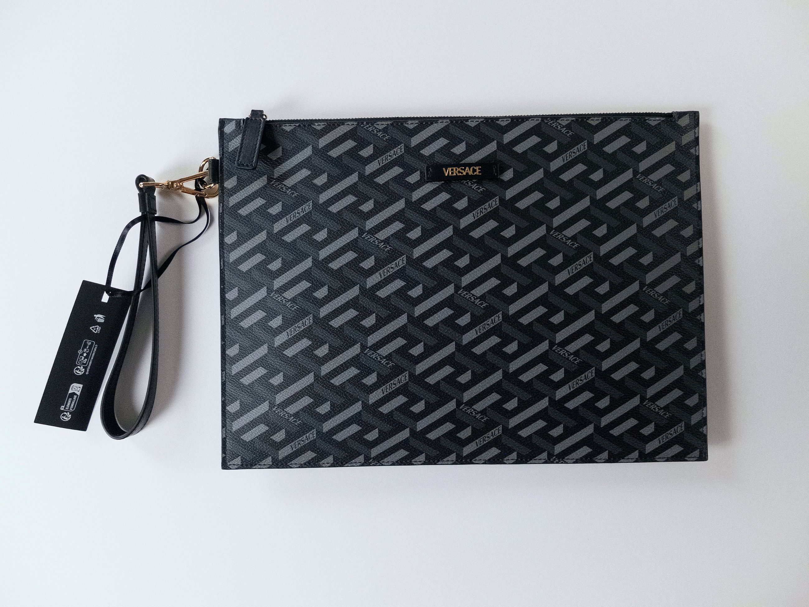 Versace VERSACE La Greca black gray coated canvas large clutch Size ONE SIZE - 1 Thumbnail