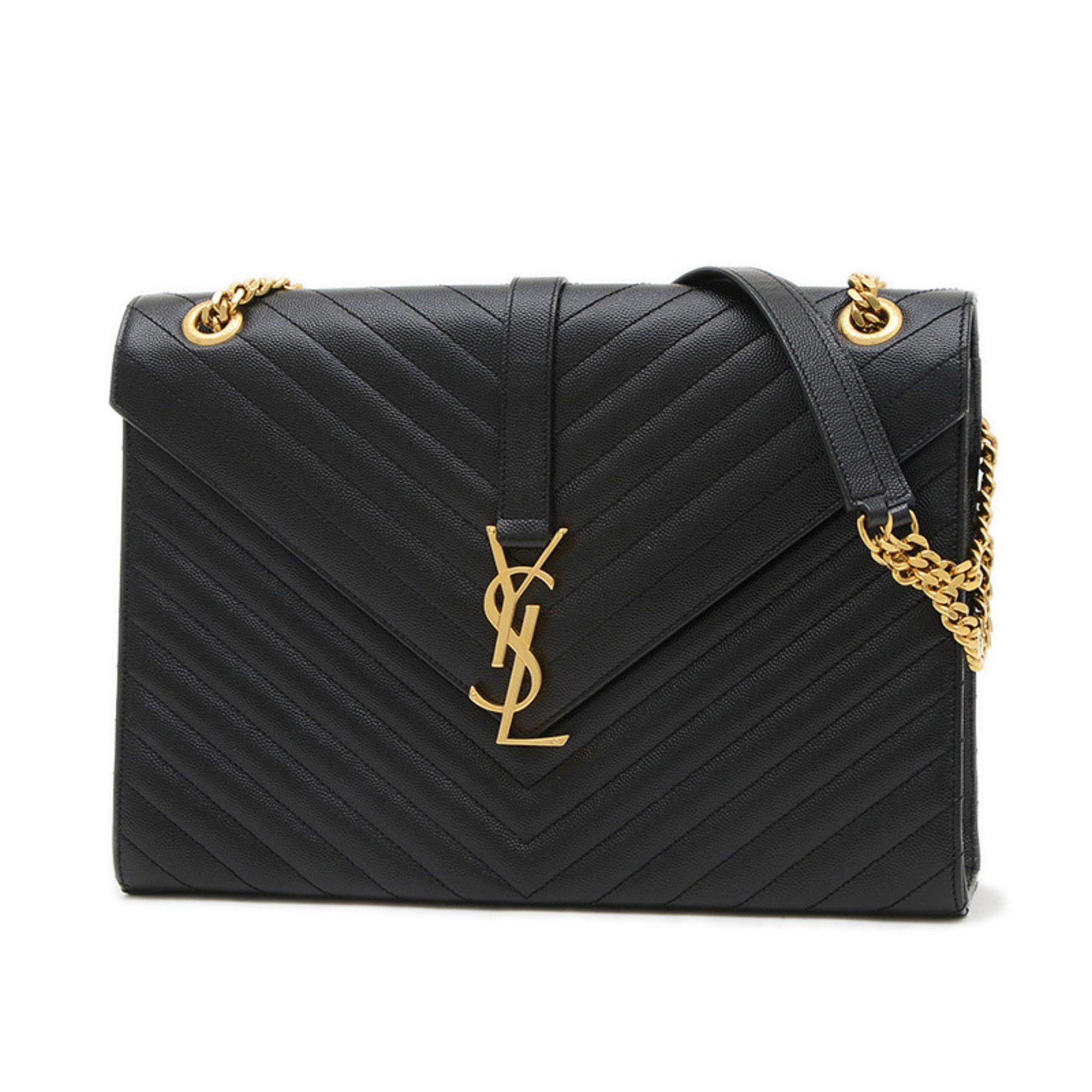 YVES Saint Laurent Envelope Large Chain Shoulder Bag Black Gold Hardware 342023 Bp, Women's