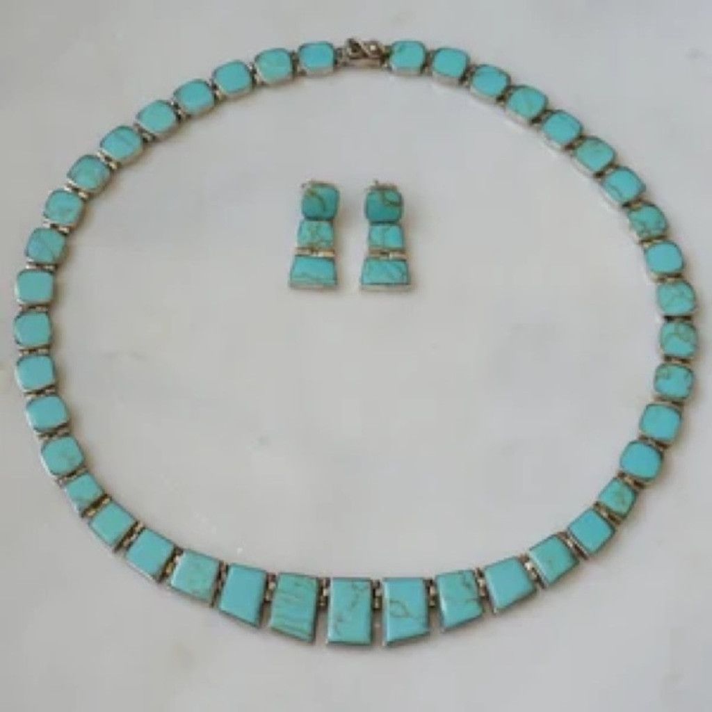 Vintage Vintage Chilean Turquoise 925 silver earrings and necklace Size ONE SIZE - 3 Thumbnail