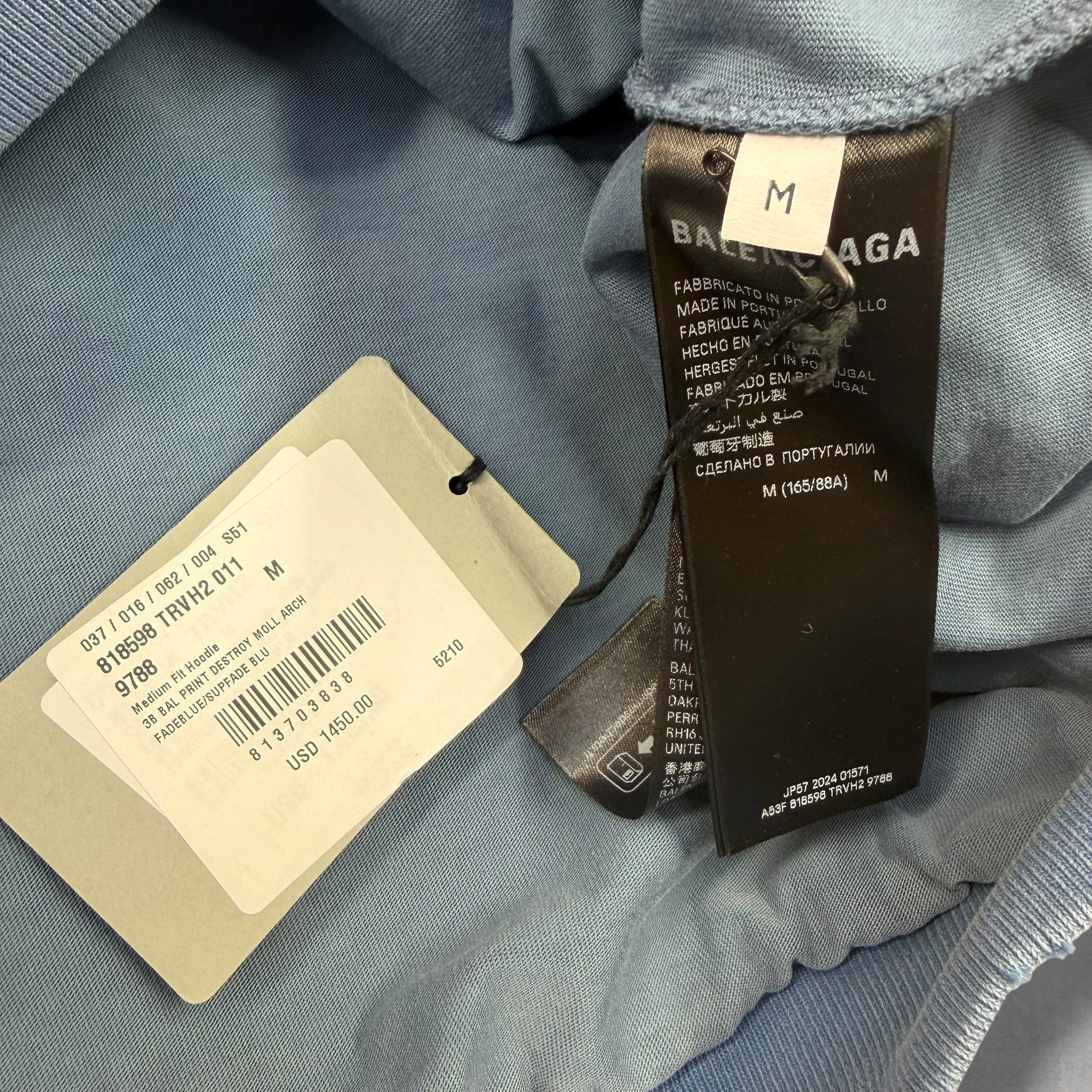 Balenciaga Balenciaga Washed Destruction Printed Logo Hoodie M Size US M / EU 48-50 / 2 - 5 Thumbnail