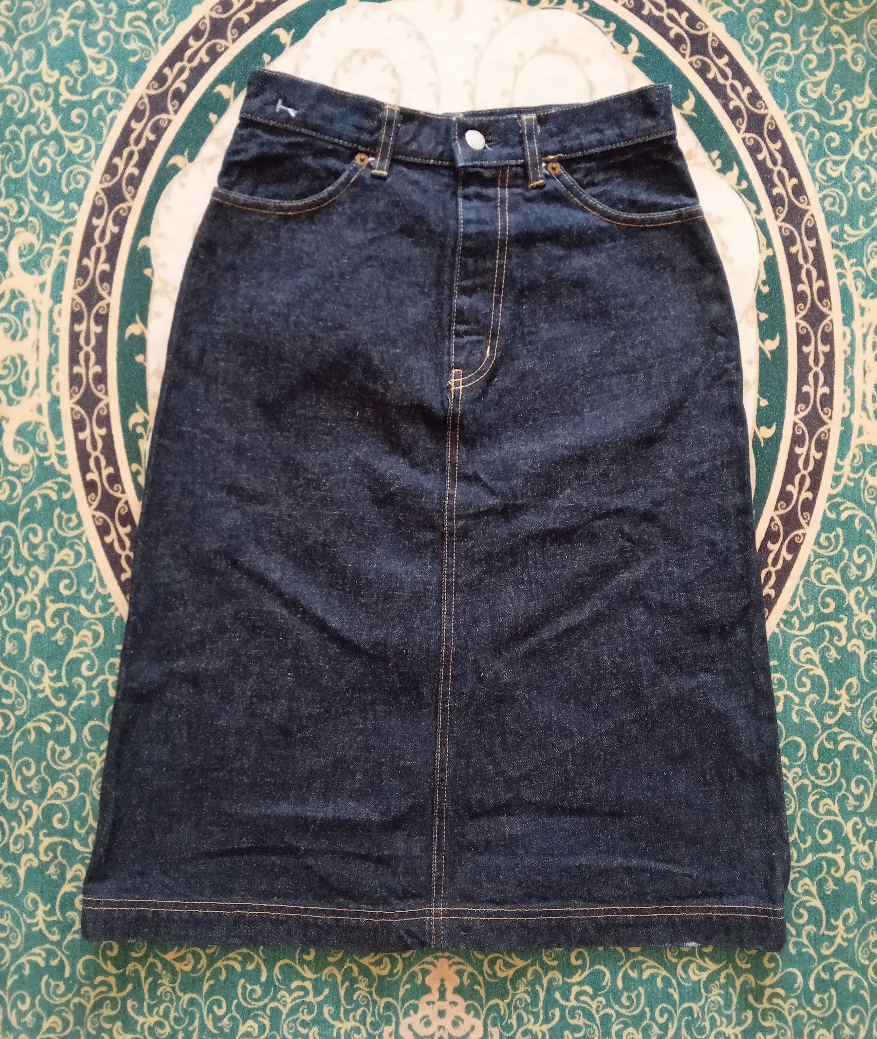 image of Salvage x Vintage Hustle Brand 14Oz Selvage Denim Skirt in Blue, Women's (Size 26)