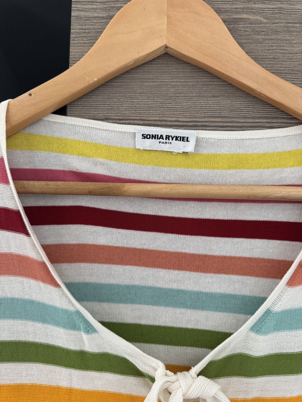 Sonia Rykiel × Vintage Sonia Rykiel Long Sleeve Stripe Button Logo Cardigan Size M / US 6-8 / IT 42-44 - 2 Thumbnail
