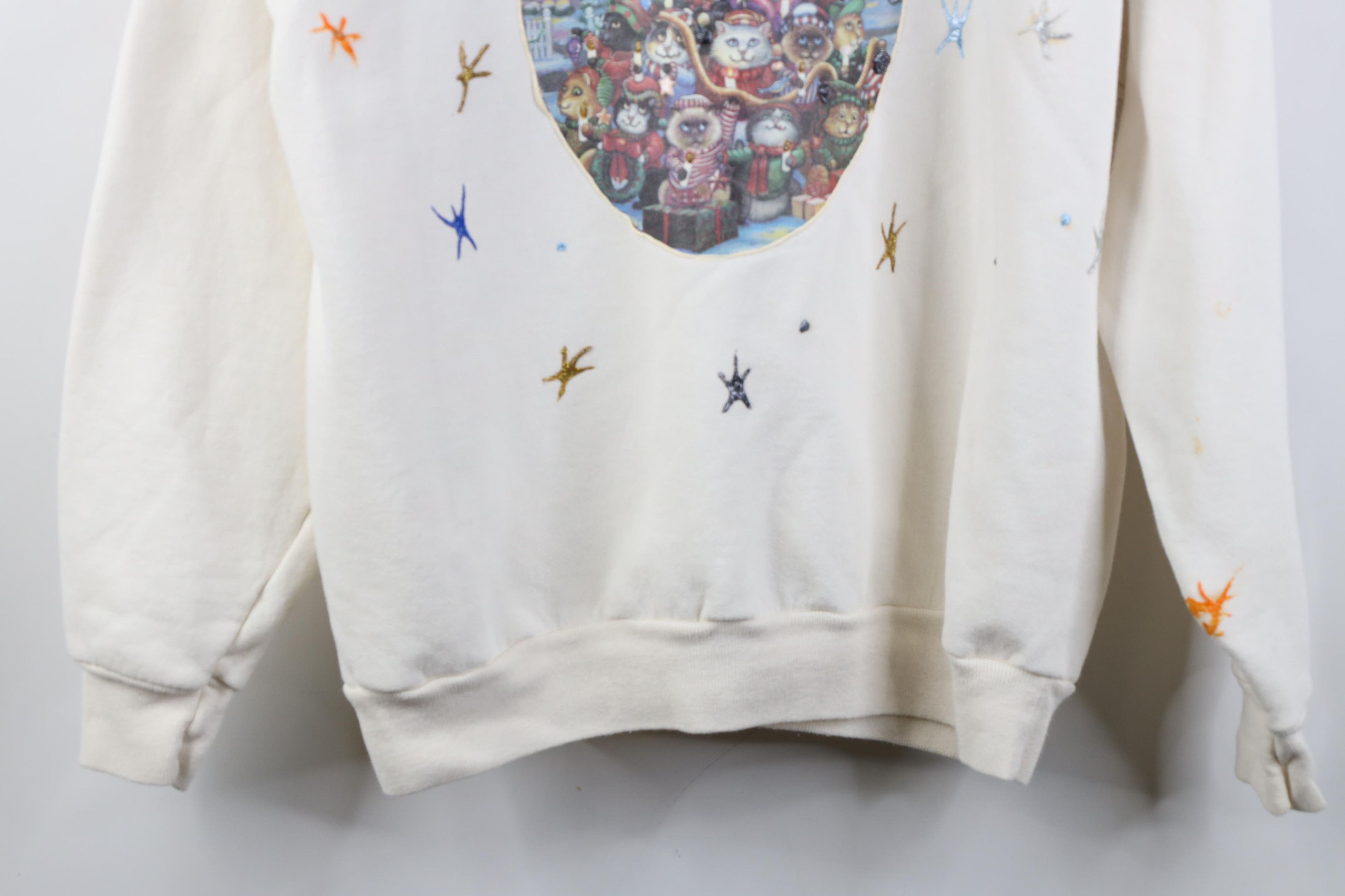 Vintage Vintage 90s Streetwear Christmas Tree Cat Kitten Sweatshirt Size XL / US 12-14 / IT 48-50 - 3 Thumbnail