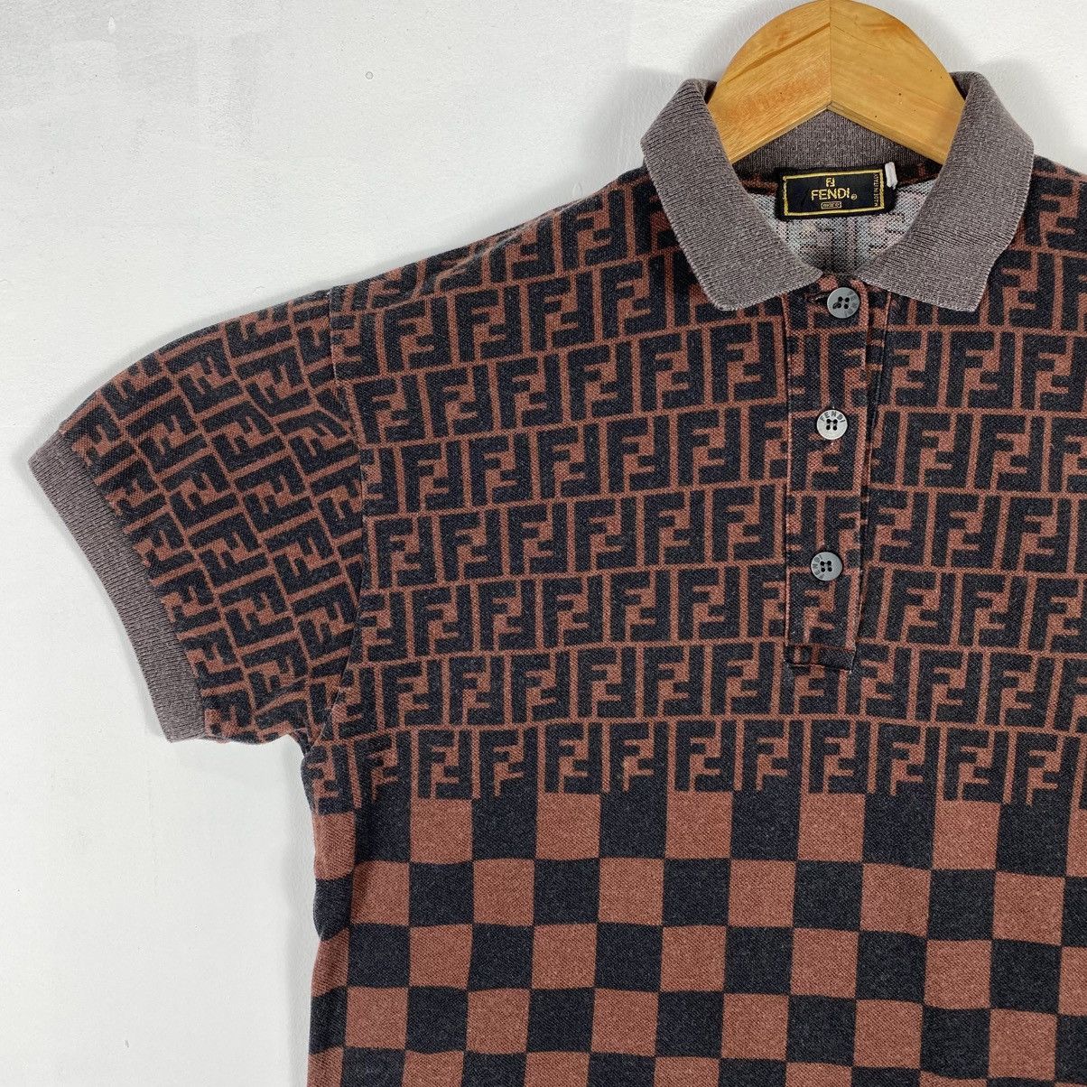 Fendi × Vintage Vintage FENDI Zucca Monogram Polo Shirt Size 3 Made In Italy Size M / US 6-8 / IT 42-44 - 3 Thumbnail