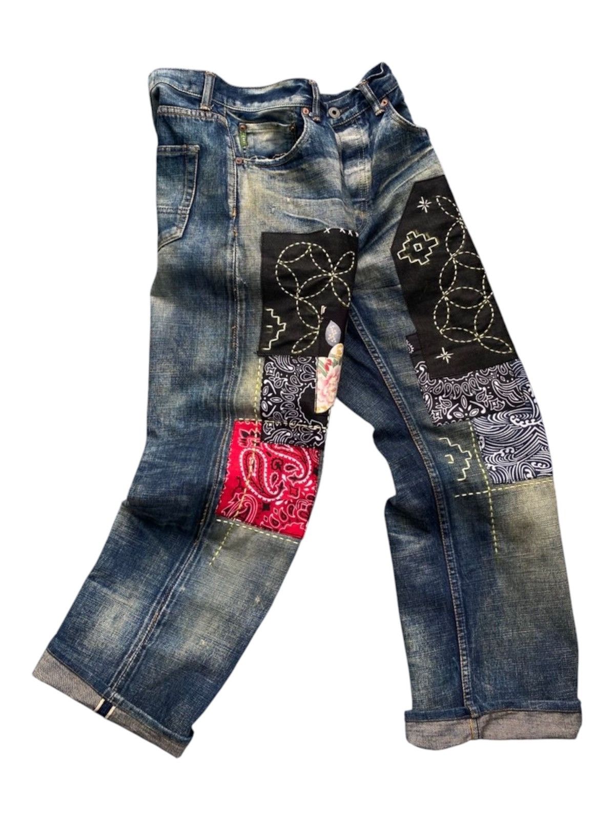FDMTL FDML Japan Boro Sashiko Patchwork Selvedge Denim Jeans Size US 34 / EU 50 - 2 Thumbnail