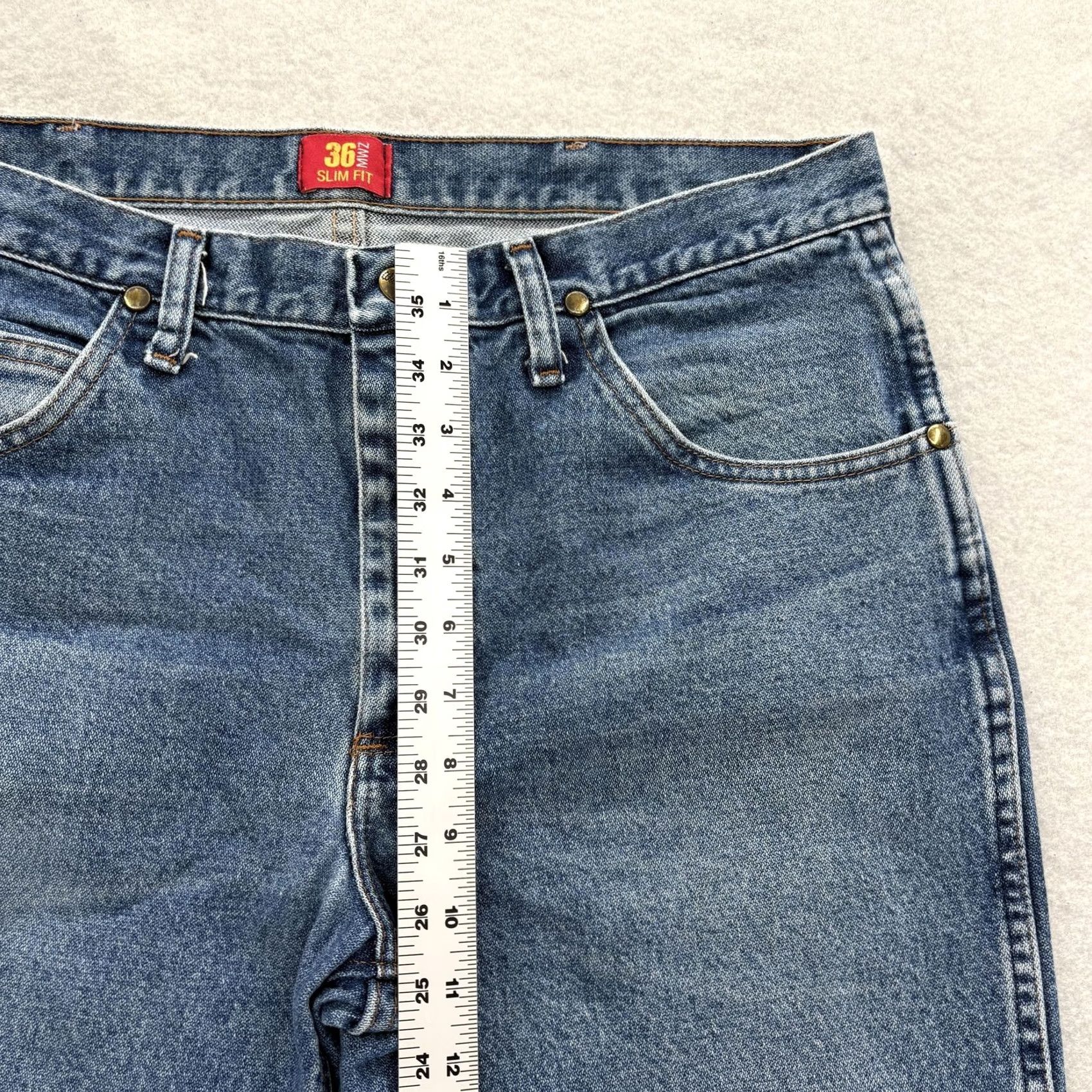 Wrangler Wrangler Cowboy Cut Slim Jeans Mens 34x29 Blue Medium Wash Straight Denim 36MWZ Size US 34 / EU 50 - 6 Thumbnail