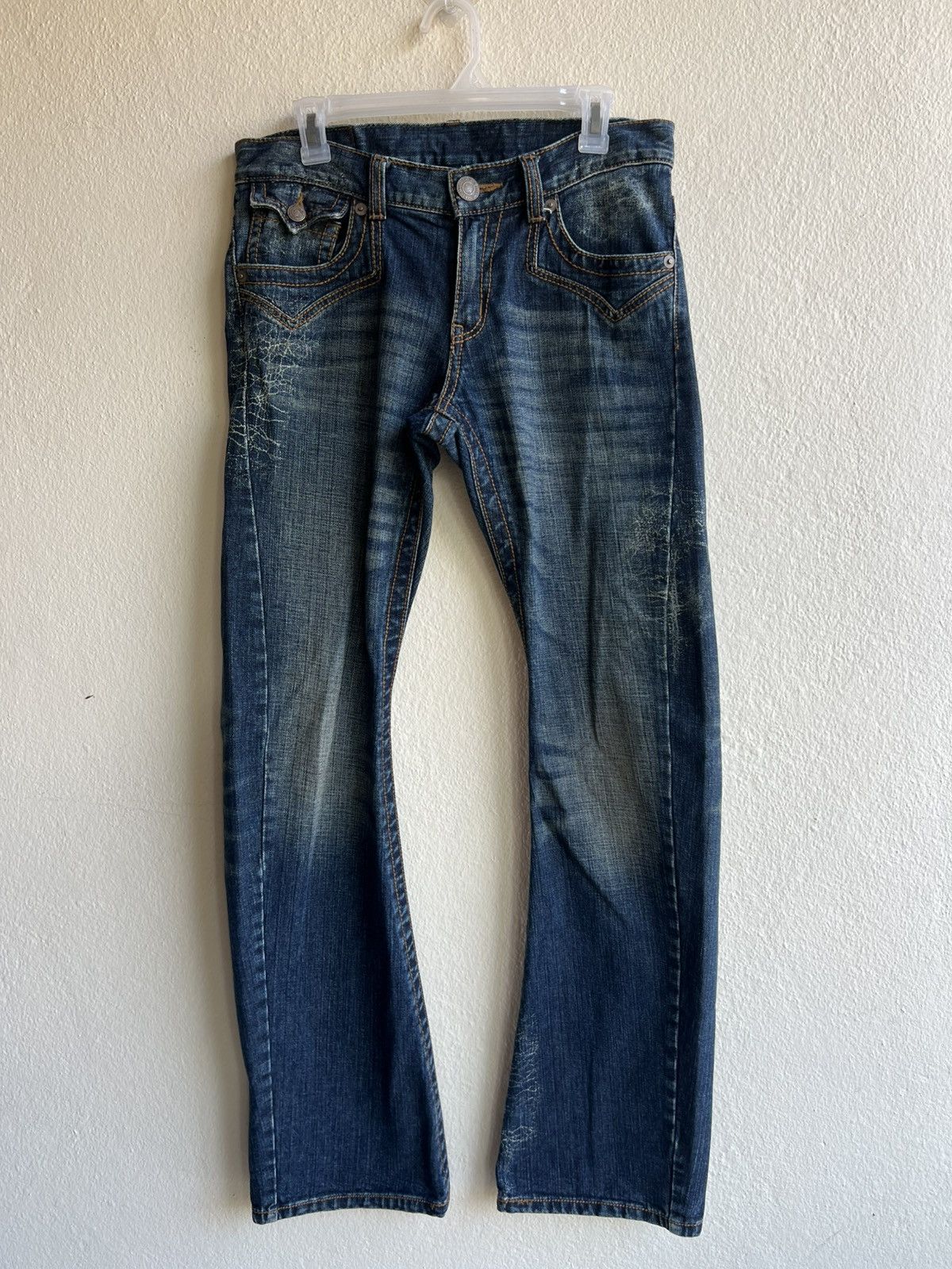 If Six Was Nine Mud Wash Rattle Trap Spider Wed Denim Bootcut Jeans Size US 31 - 2 Thumbnail