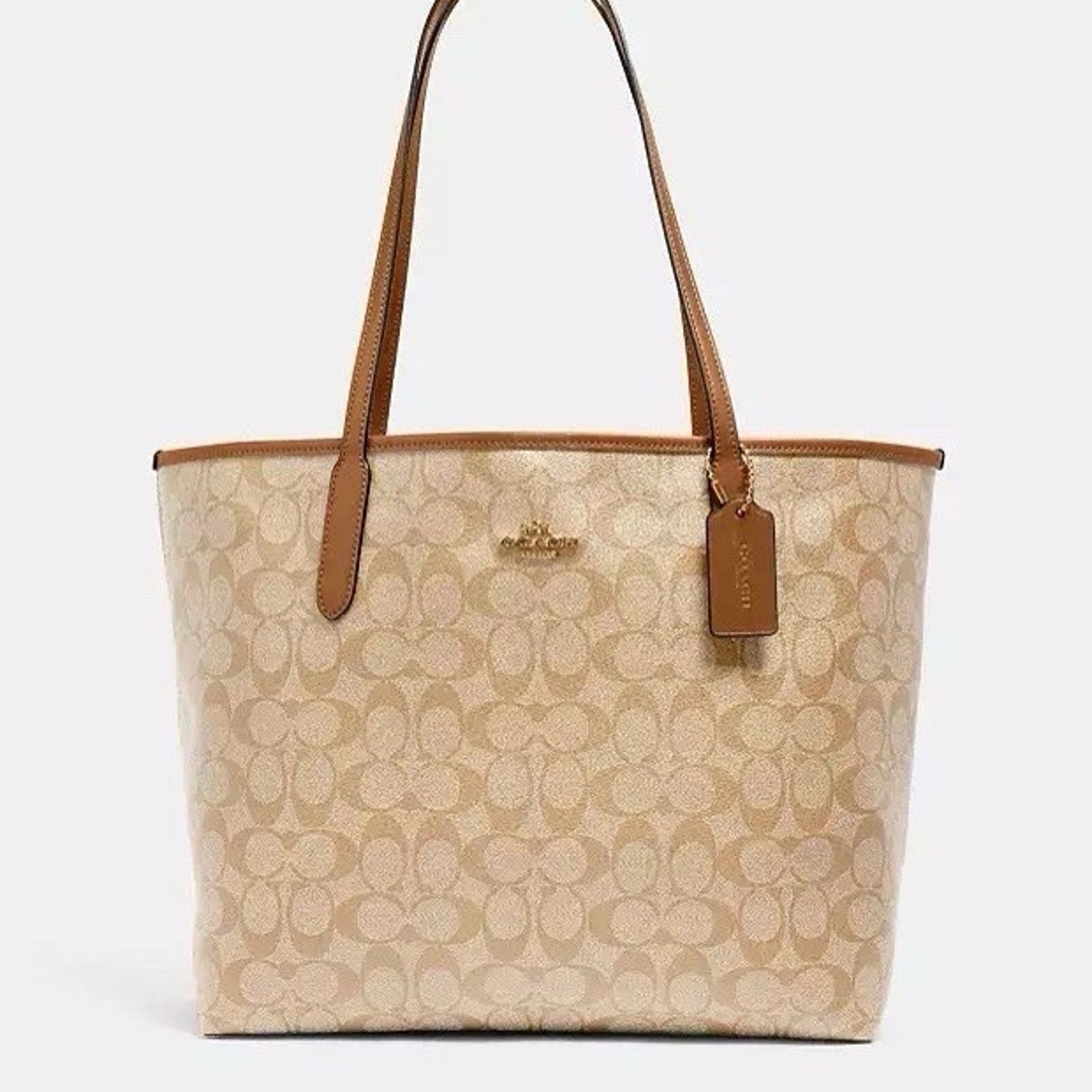 Coach NWT COACH CITY TOTE Light Khaki Saddle Leather 5696 Size ONE SIZE - 8 Thumbnail