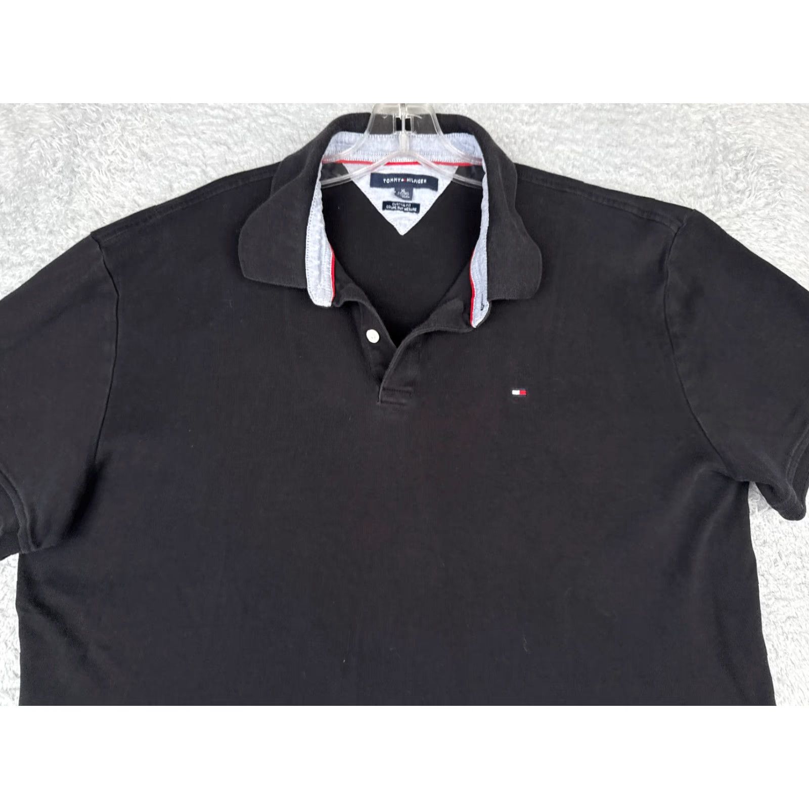 Tommy Hilfiger Tommy Hilfiger Polo Shirt Men Extra Large Black Slim Fit Short Sleeve Cotton Size US XL / EU 56 / 4 - 4 Thumbnail