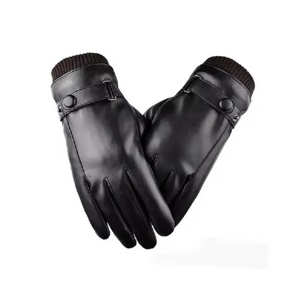 Japanese Brand Chiaki x Kino Men Gloves Black Pu Leather Winter Mittens Size ONE SIZE - 3 Thumbnail