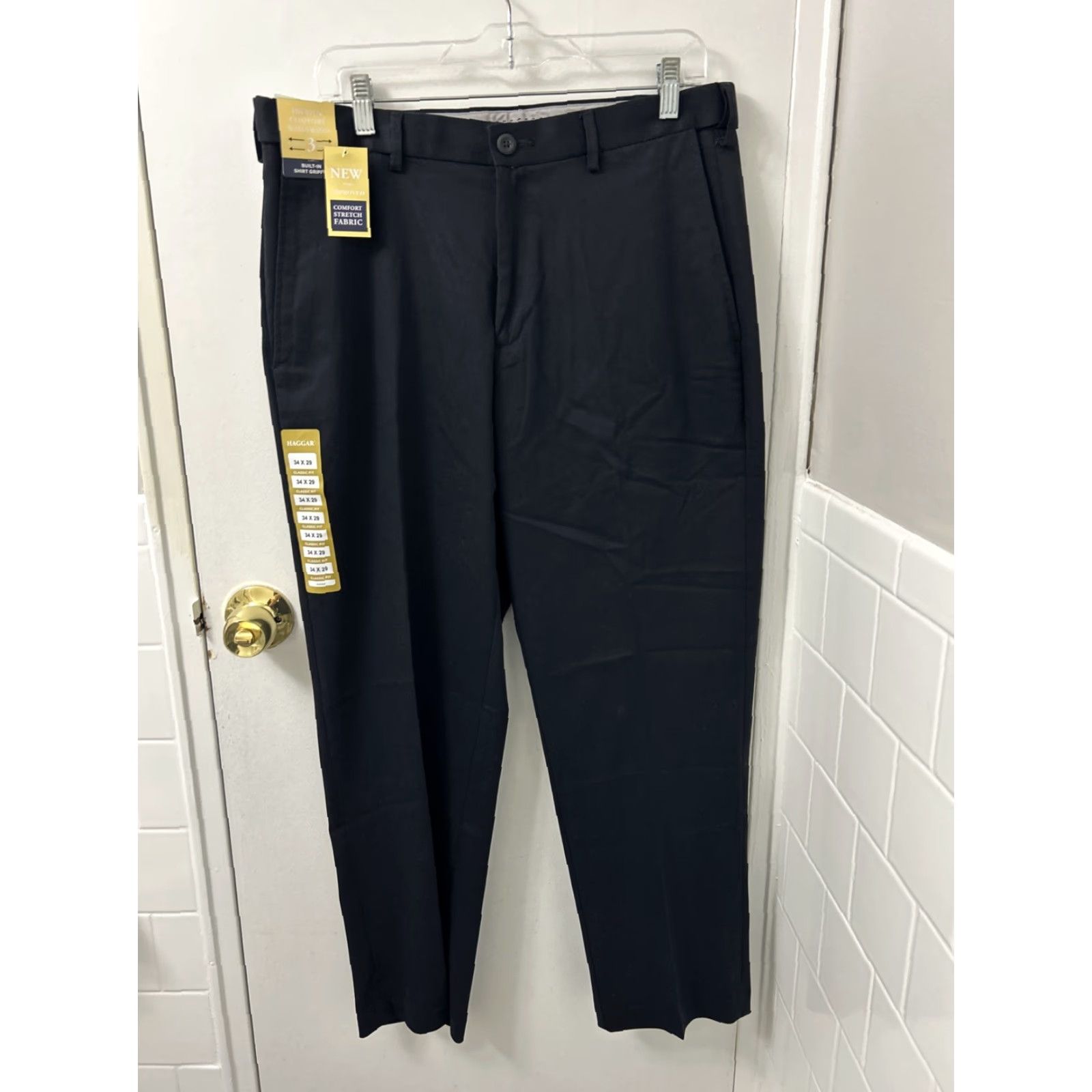 Haggar Haggar Pants Mens 34x29 Black Premium Khaki Classic Fit Comfort Stretch YKK Button Zip Straight Leg Halter? Size US 34 / EU 50 - 2 Thumbnail