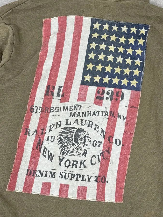 Polo Ralph Lauren 2010s Ralph Lauren Khaki Green American Flag Zip-up Hoodie Size US L / EU 52-54 / 3 - 8 Thumbnail