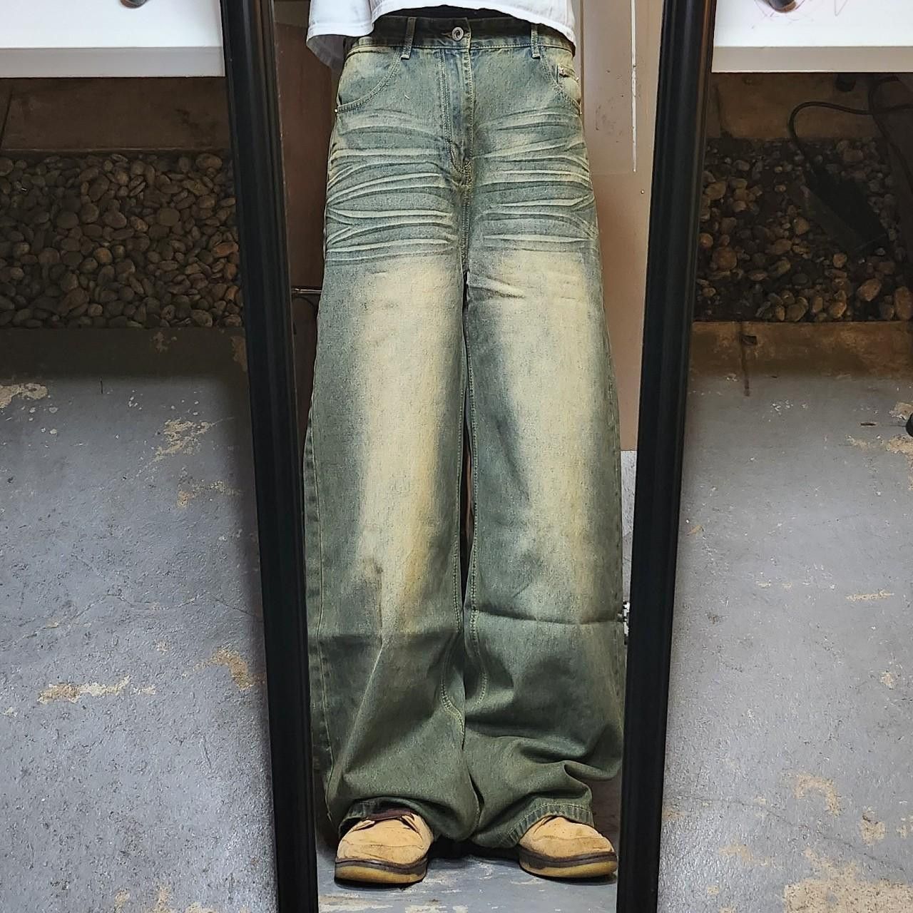 Japanese Brand Baggy loose fit green sandwash jeans Size US 32 / EU 48 - 1 Thumbnail