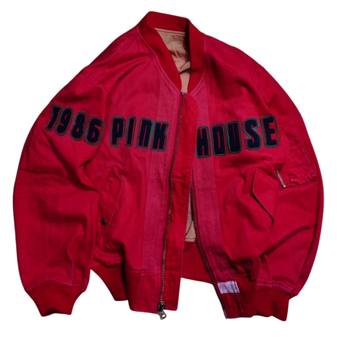 14th Addiction Vintage pink house red bomber jacket Size US L / EU 52-54 / 3 - 5 Thumbnail
