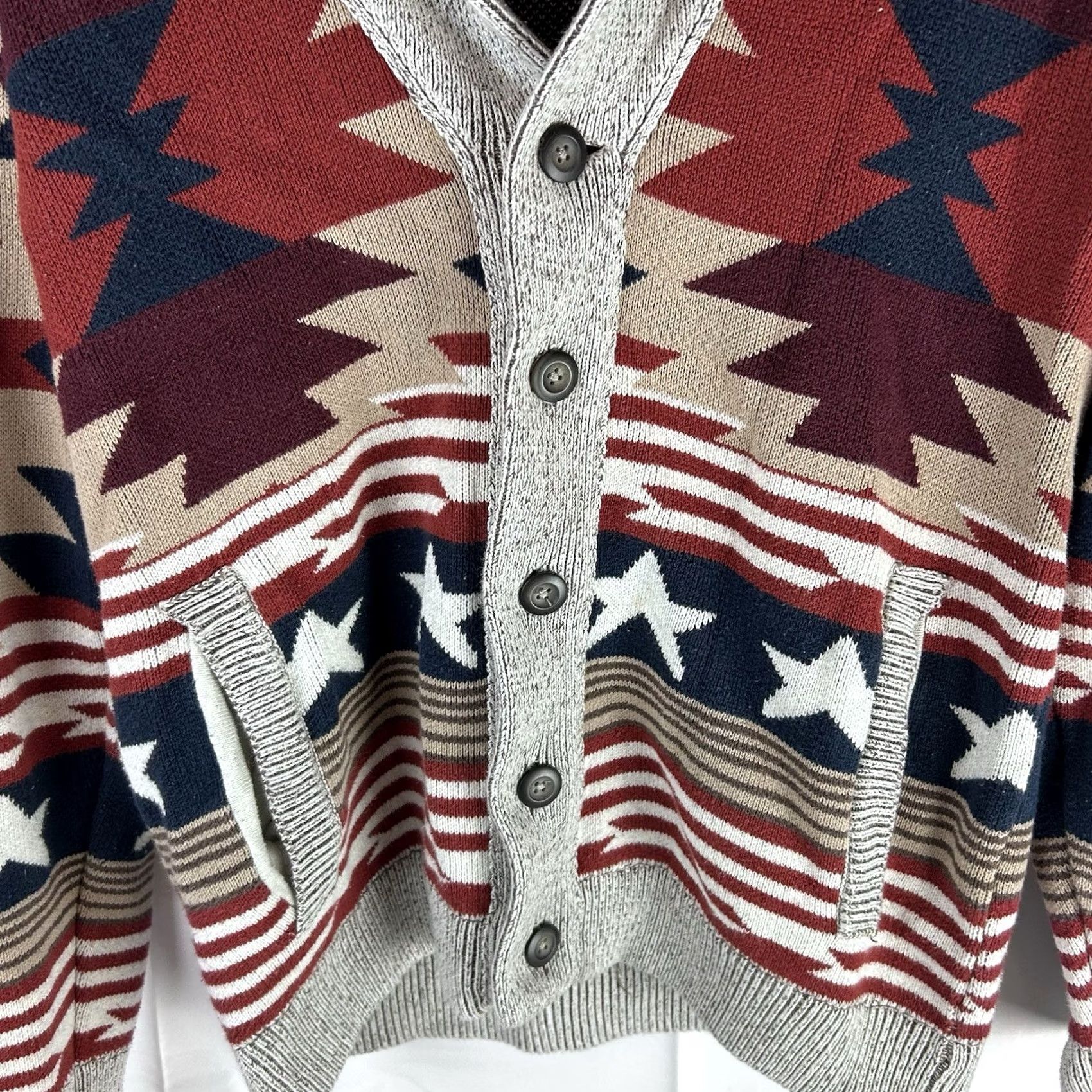 Vintage VINTAGE American Rag Mens Medium Stars Stripes Aztec Cardigan Button Sweater Patriotic Mens Size US M / EU 48-50 / 2 - 3 Thumbnail