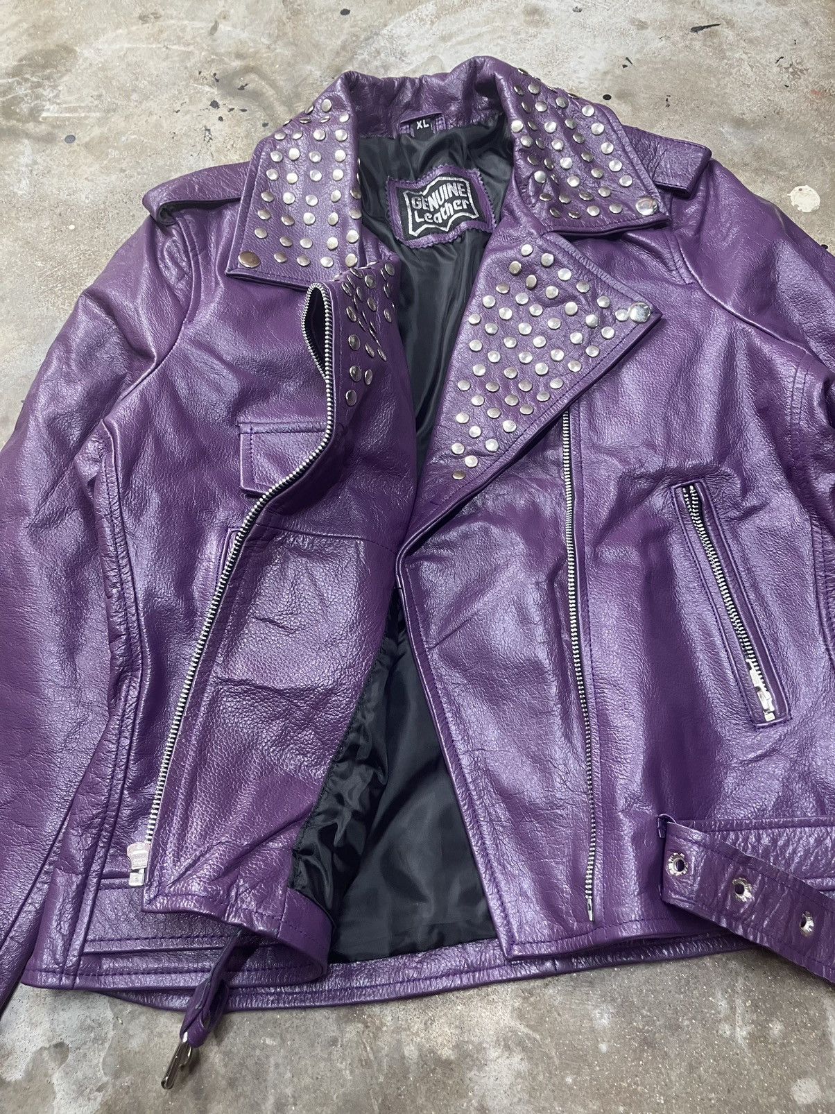 Genuine Leather × Playboi Carti × Vintage Studded Genuine Leather Purple Moto Jacket Size US S / EU 44-46 / 1 - 4 Thumbnail