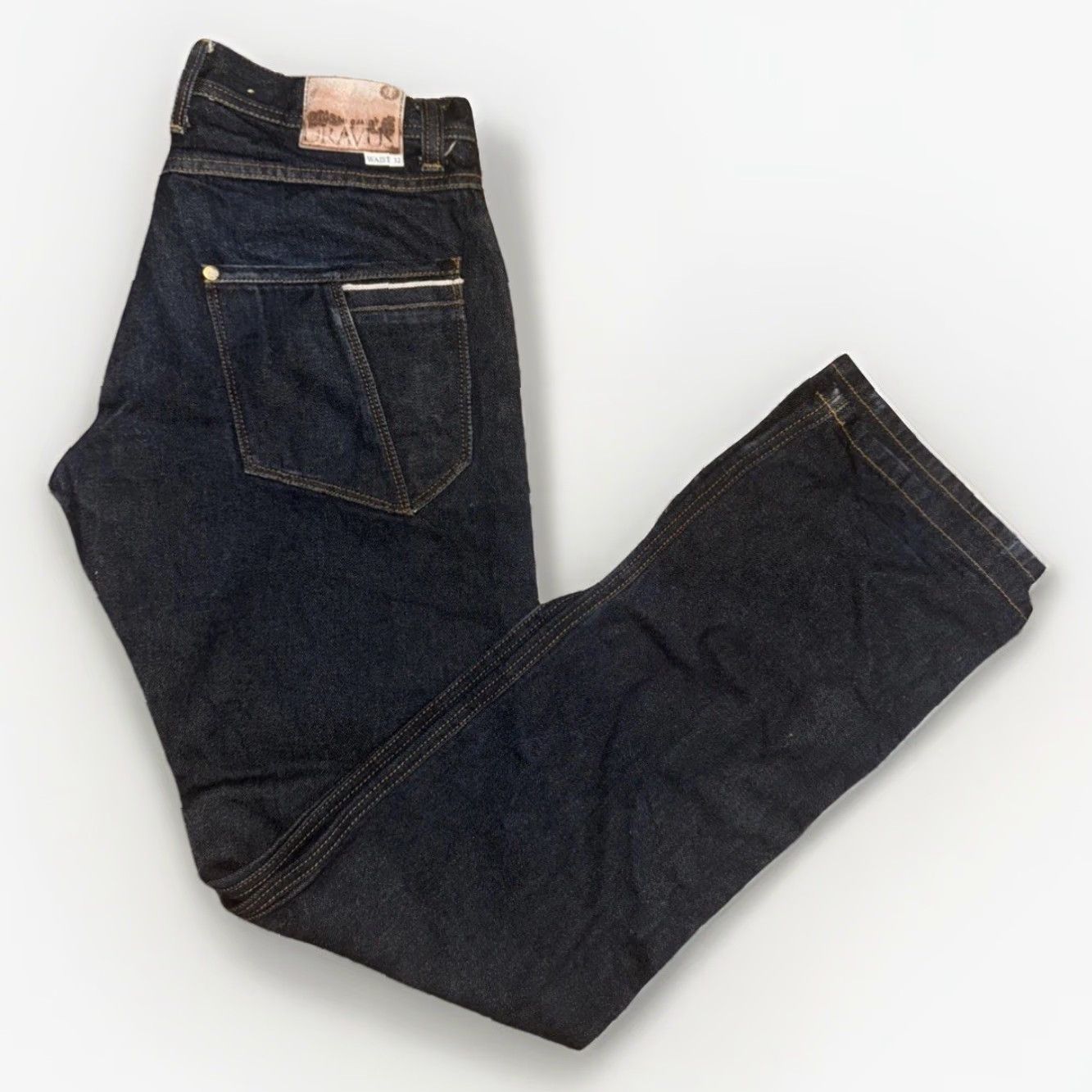 Denime VINTAGE Dravus Jeans Men’s Dark Indigo Red Line Selvedge Raw Denim 32x33 Straight Workwear Handcrafted Size US 32 / EU 48 - 2 Thumbnail