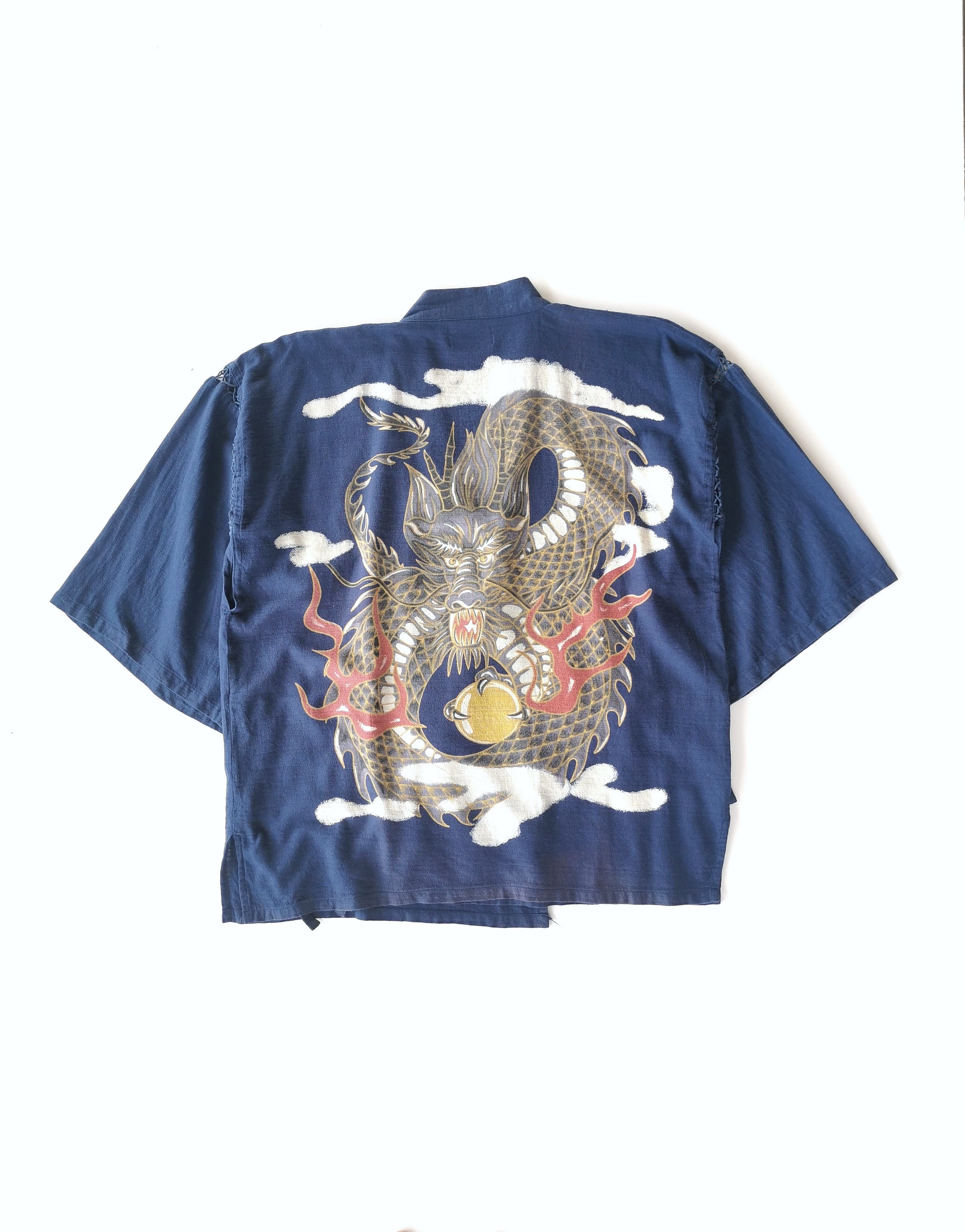 Japanese Brand Dragon Art Indigo Japan Kimono Yakuza Harajuku Style Size US L / EU 52-54 / 3 - 1 Thumbnail