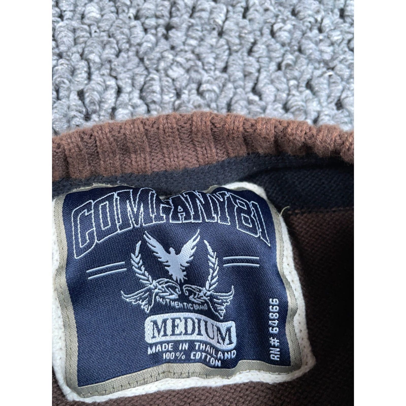 Vintage Company 81 Sweater Adult Medium Brown Striped V-Neck Cotton Knit Heavyweight Pullover Preppy Hipster Mens Size US M / EU 48-50 / 2 - 3 Thumbnail
