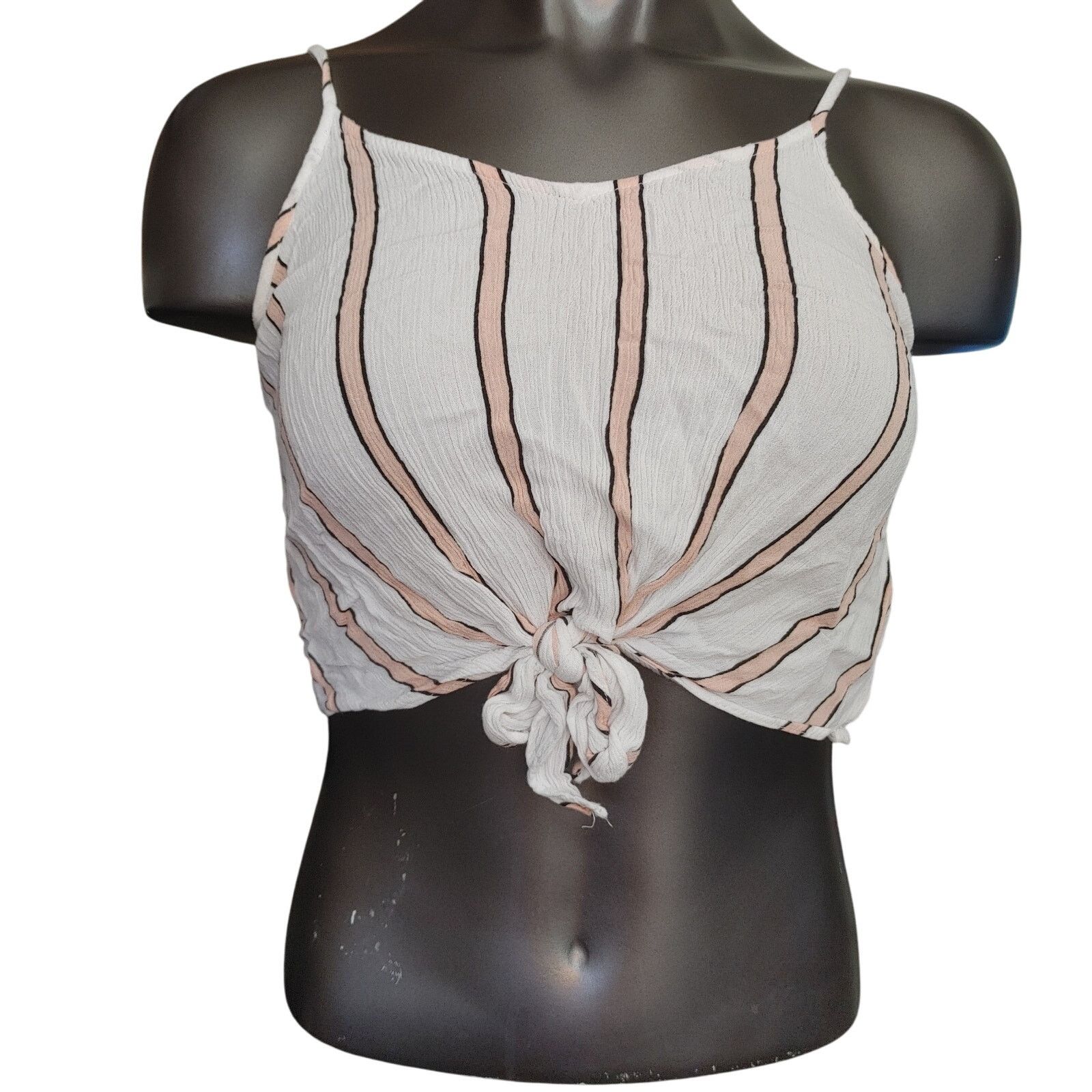 Forever 21 Forever 21 Women M White/Peach Stripe TieKnot Front Crop Top Size M / US 6-8 / IT 42-44 - 1 Thumbnail