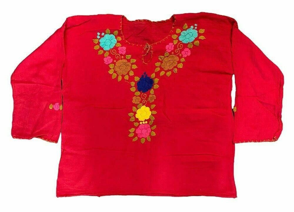 Designer Used Red Hand Made Embroidered Blouse L Size L / US 10 / IT 46 - 2 Thumbnail