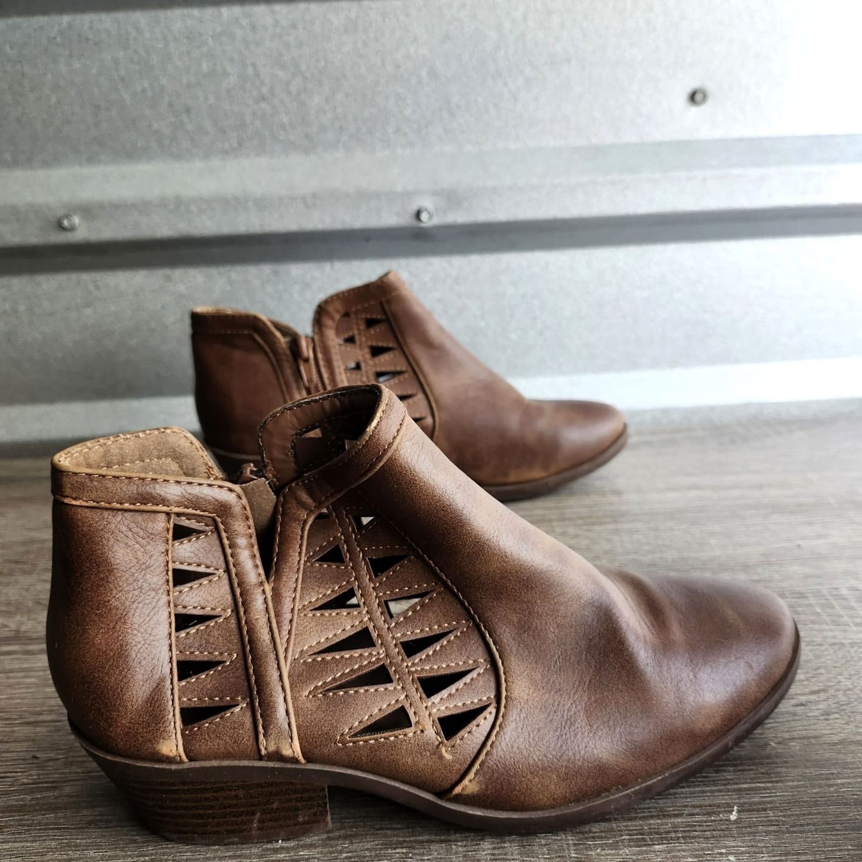Vintage Soda CHANCE Womens Perforated Cut Out Stacked Block Heel Ankle Booties Size 6.5 Brown 90s Theme Casual Formal Party/Cocktail Shoes Womens Size US 7 / IT 37 - 3 Thumbnail