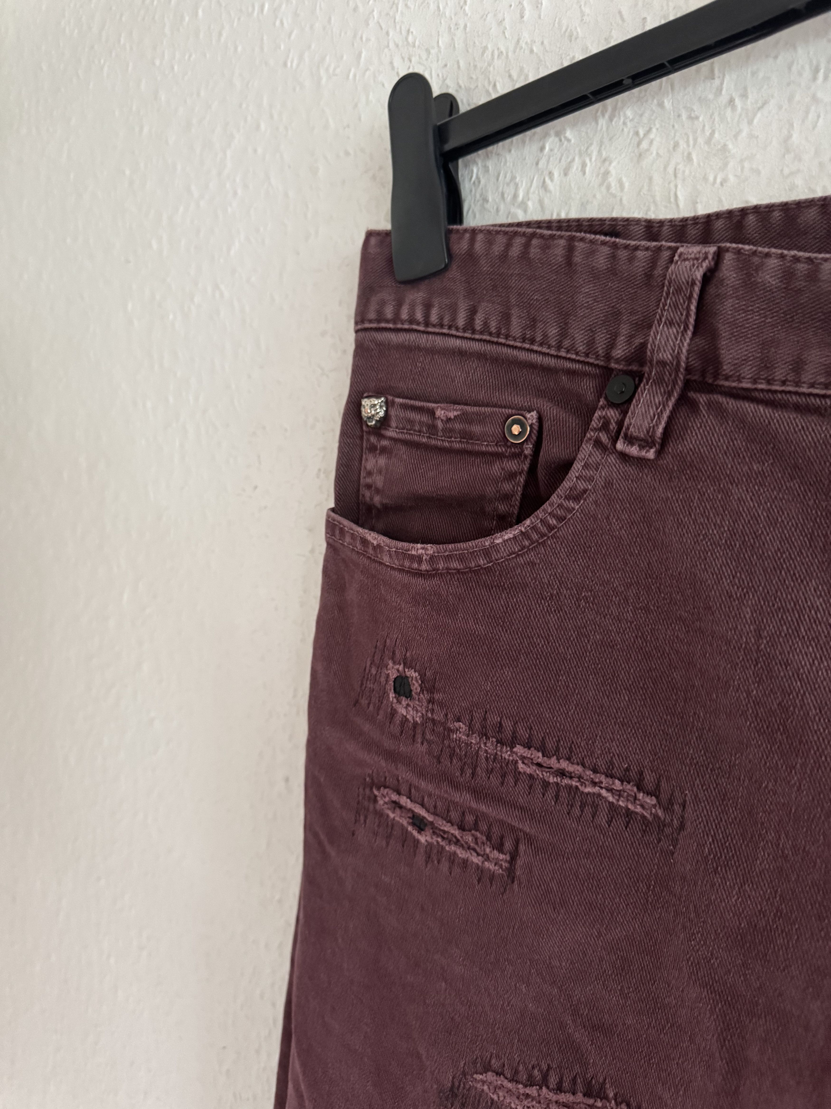 Just Cavalli Burgundy Distressed Slim Jeans Size US 33 - 4 Thumbnail