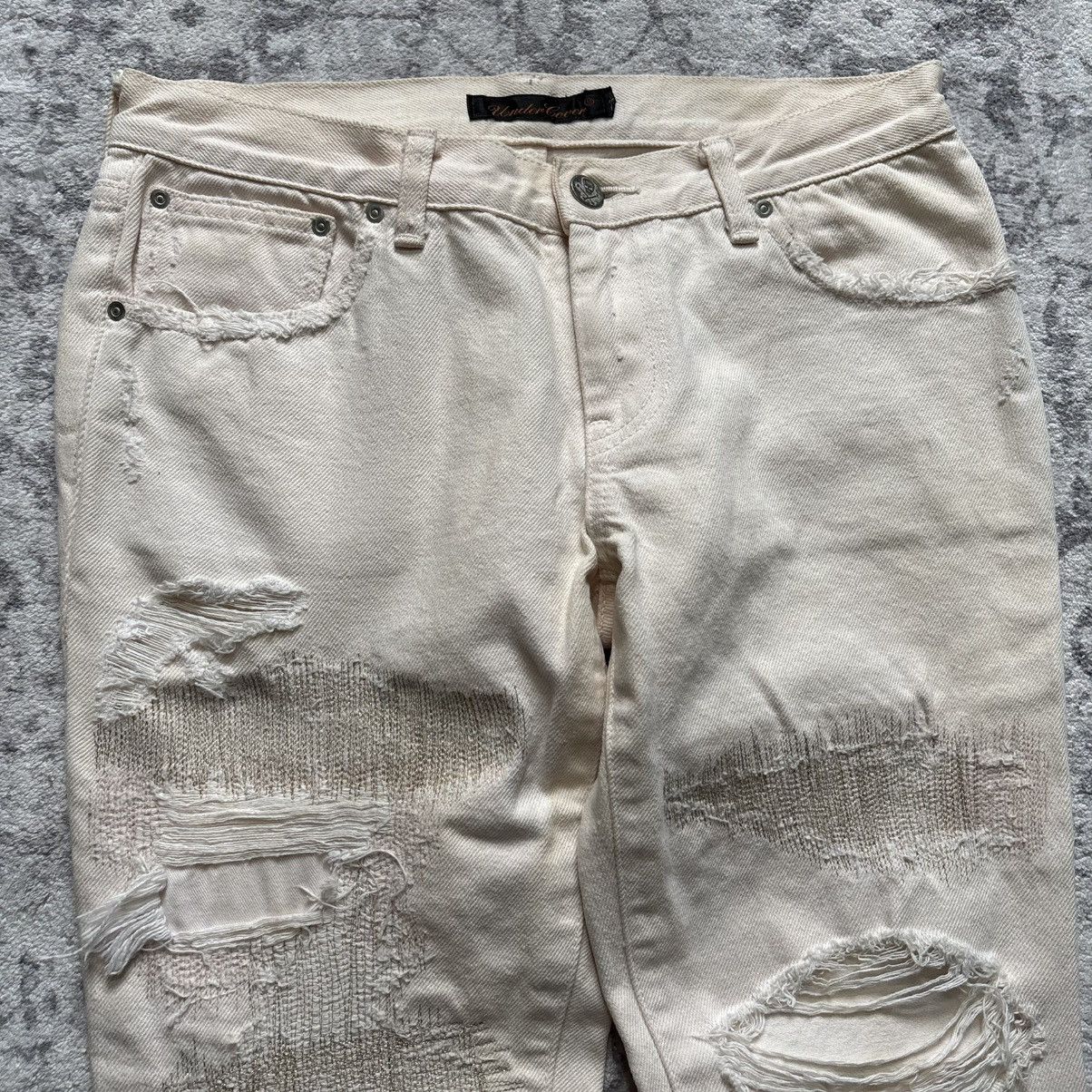 Undercover Undercover SS05 68 Green Yarn Vampire Jeans White | Size 2 Size US 27 - 5 Thumbnail