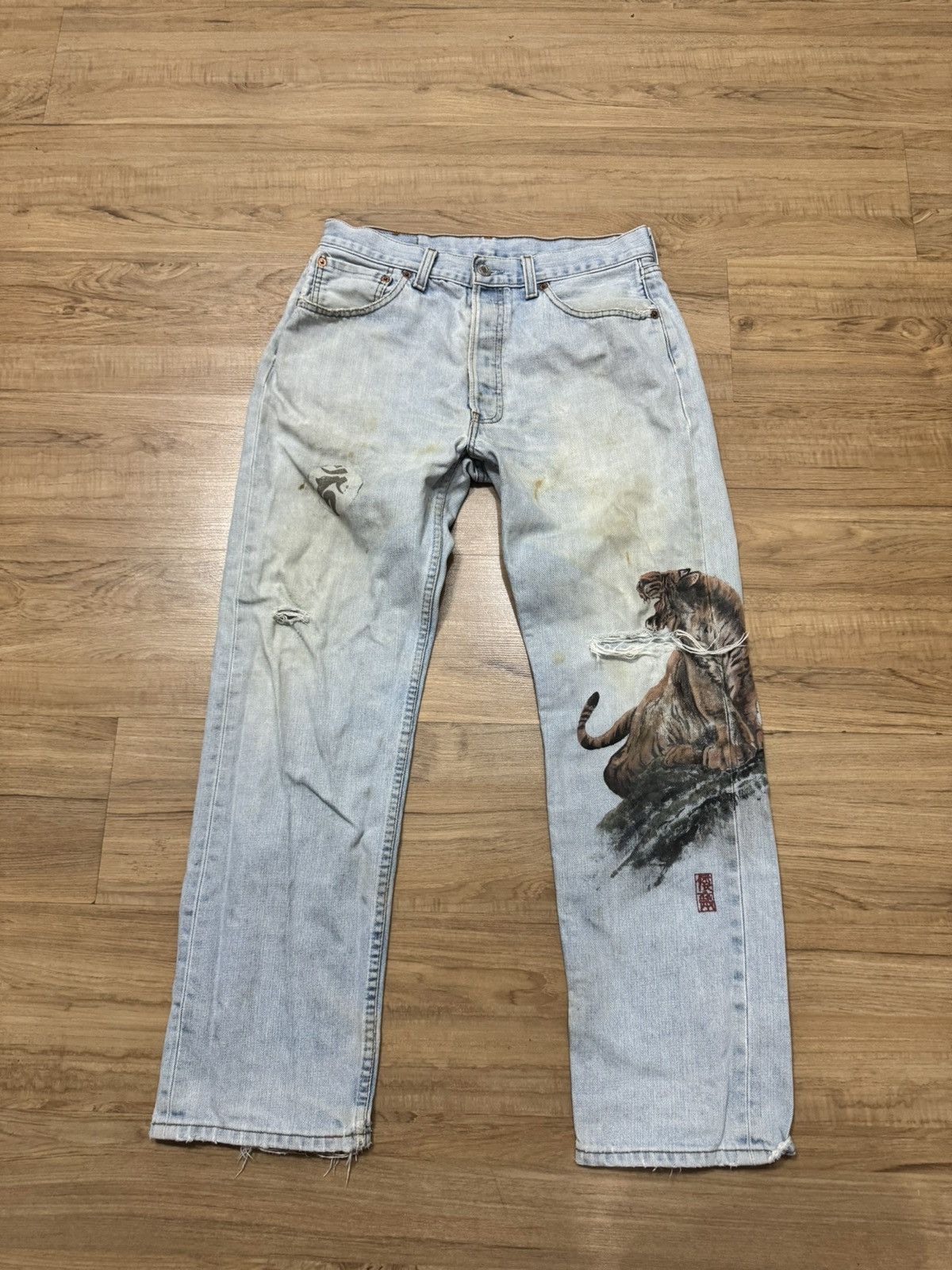 VINTAGE LEVIS 501 X CUSTOM JAPAN ORIGINAL PAINT ART JEANS