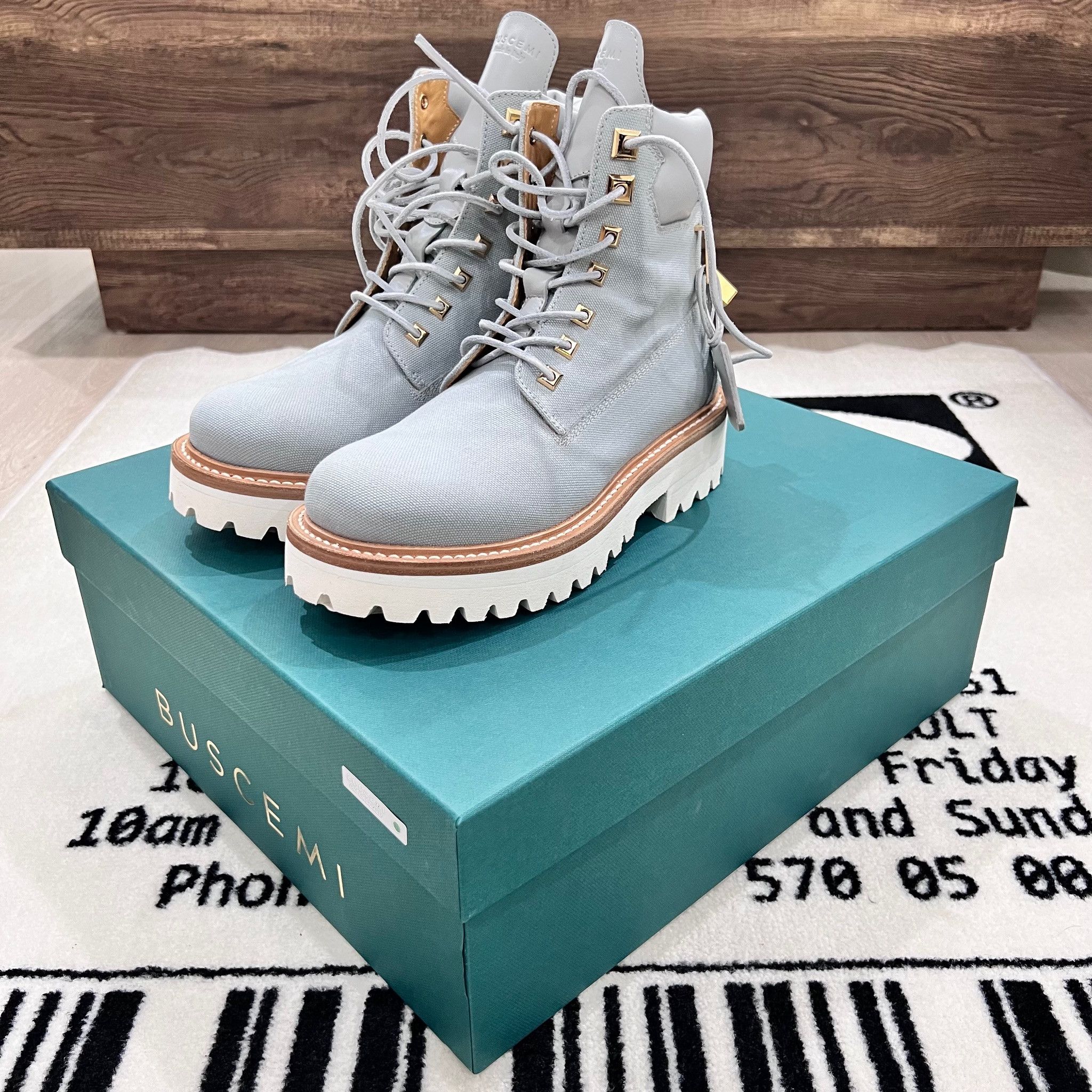 Women's Buscemi Light Blue Canvas Site Hiking Lace Up Boots
