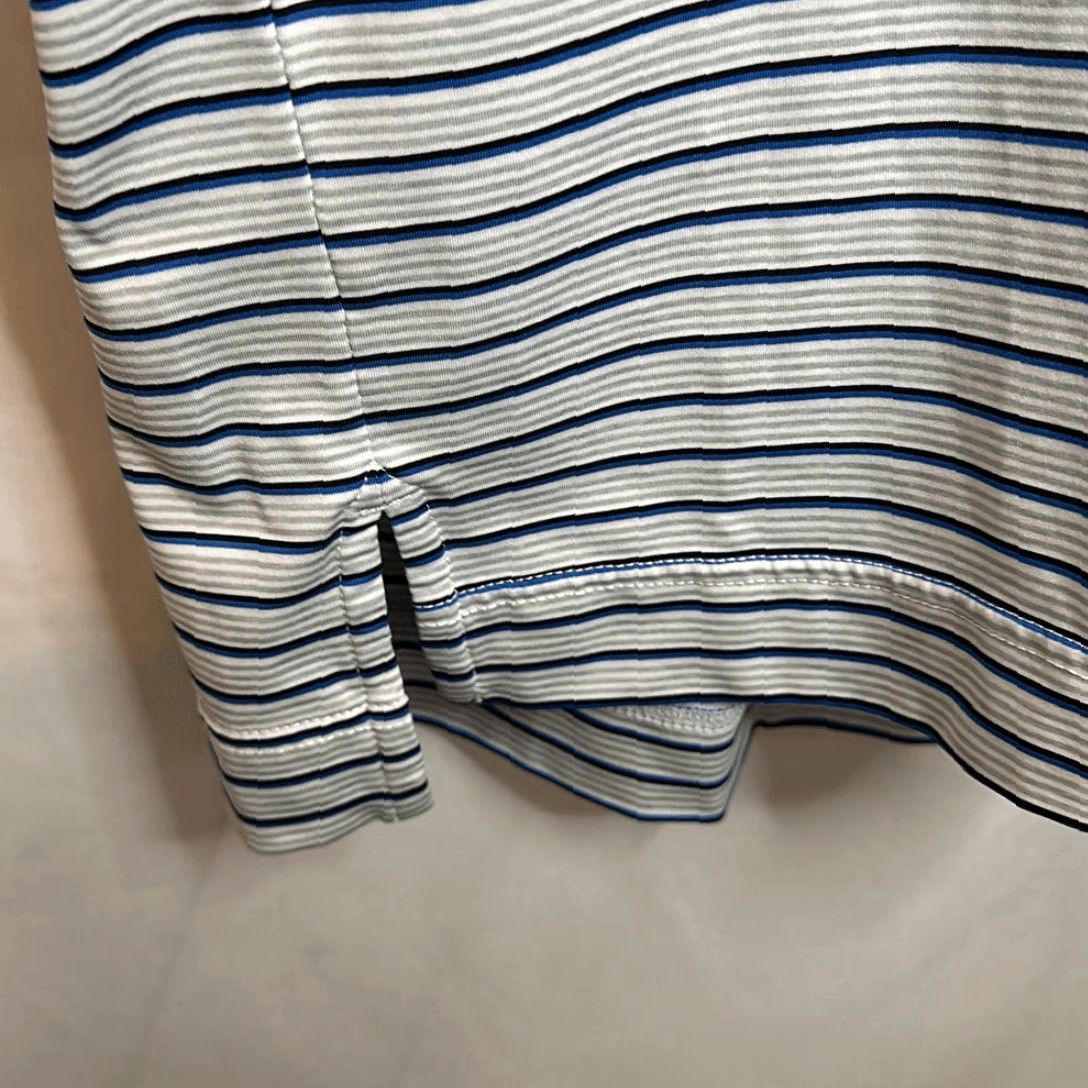 Footjoy FootJoy Lisle Multi Stripe Self Collar Grey Polo - Grey/Royal/Black/White, Large, Men, Polo, Golf, Multicolor, Striped, 26223 Size US L / EU 52-54 / 3 - 4 Thumbnail