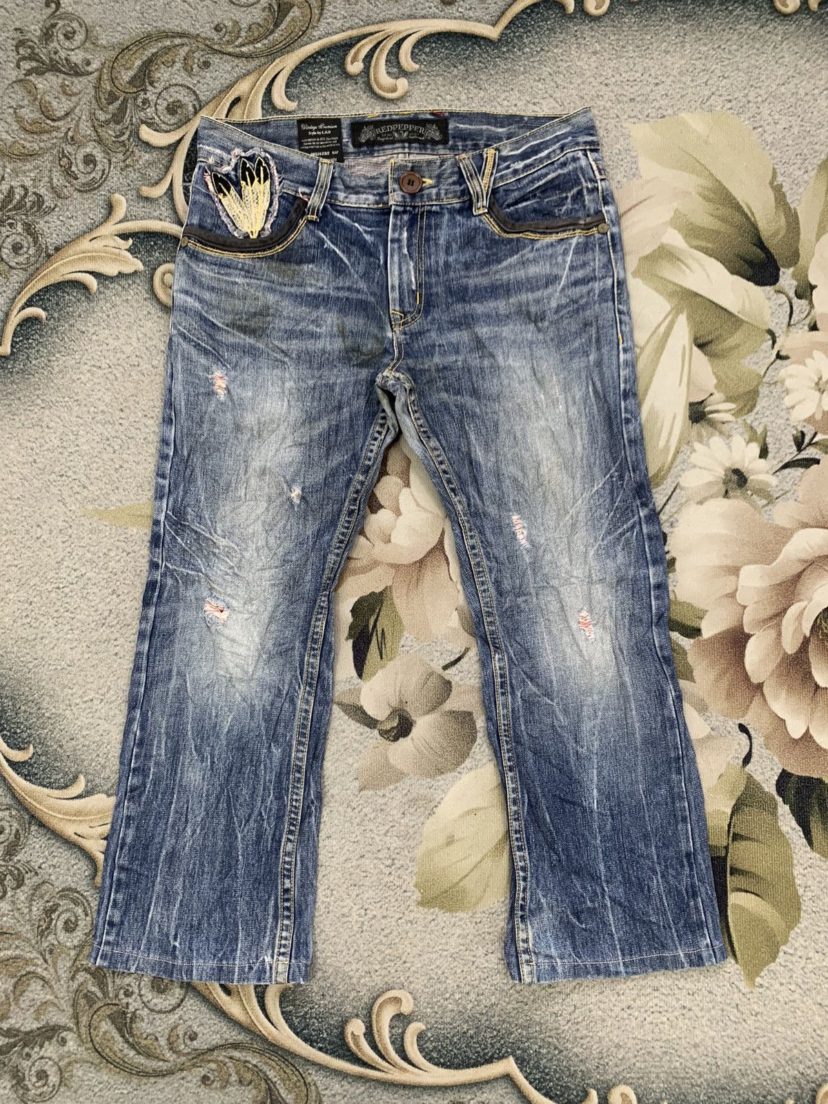 Japanese Brand Distress Red Pepper Gold Label Denim Pant Style by LBD Size US 35 - 2 Thumbnail