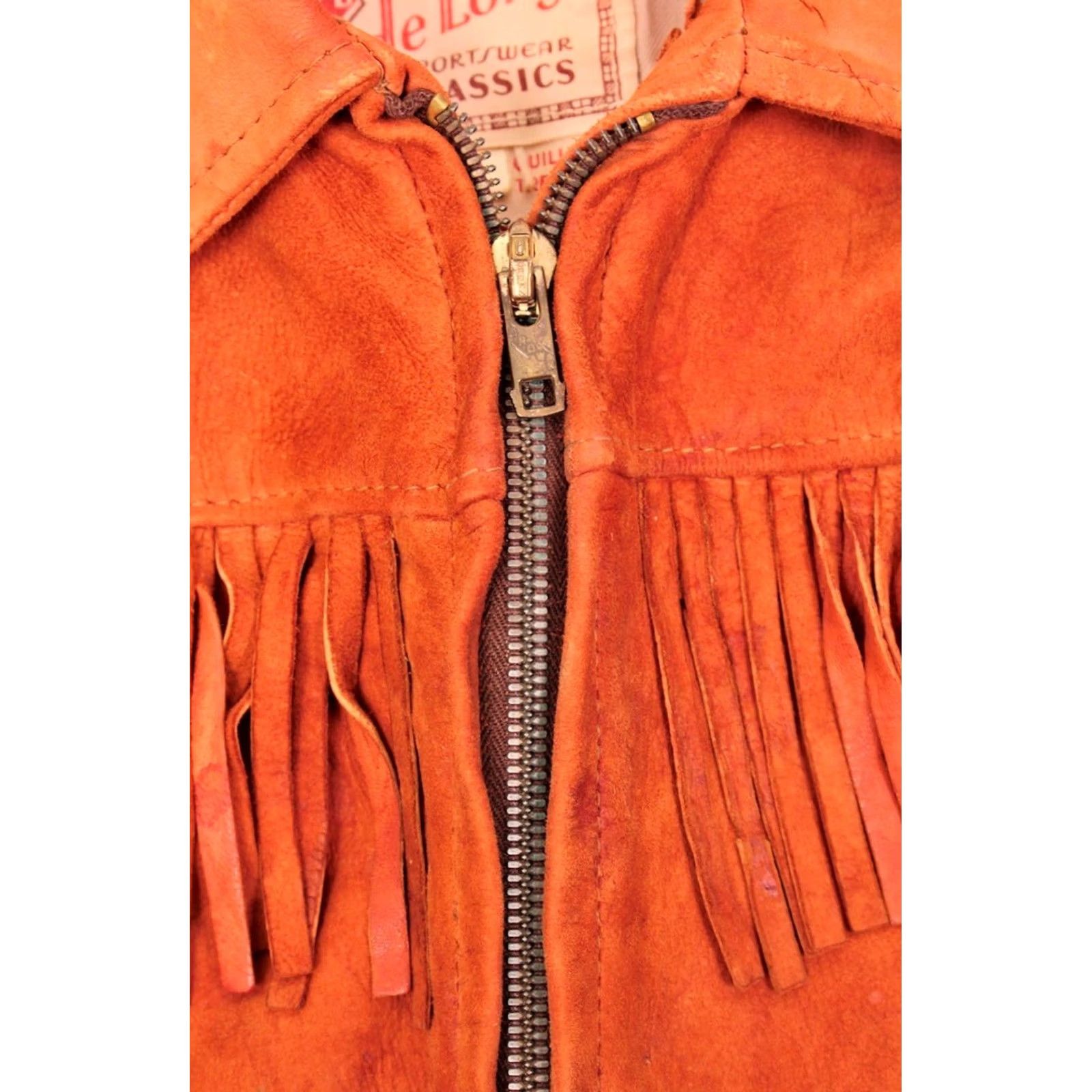 Vintage VTG Boy's 1960s Orange Fringe Leather Suede Jacket Sz 4 50s 60s Kid's Mens Womens Girls Boys Size US S / EU 44-46 / 1 - 5 Thumbnail