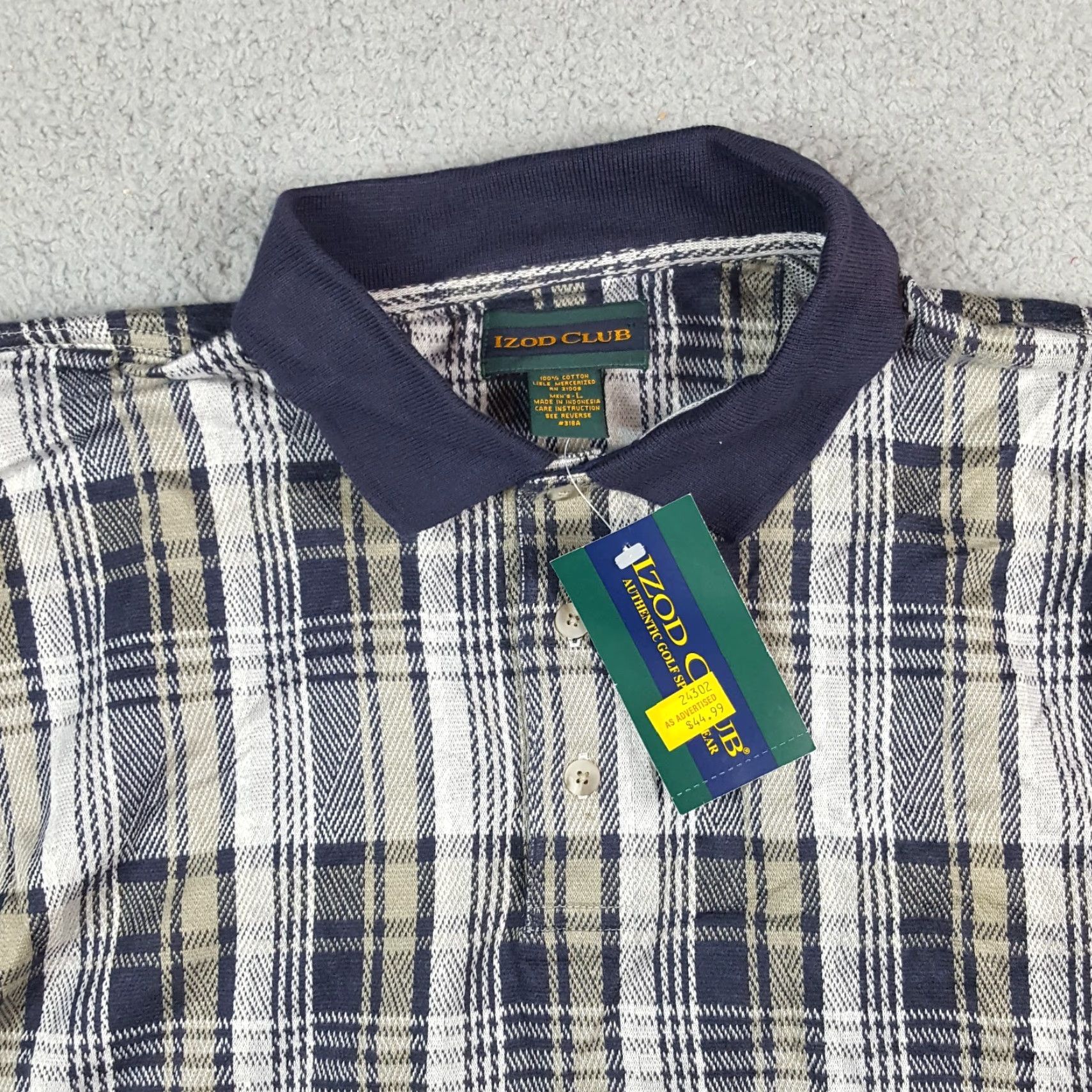 Izod VINTAGE IZOD Polo Shirt Mens Y2K Gray Plaid Surf Skater Grunge 90s Preppy Golf Collared Knit Cotton Short Sleeve Size L Size US L / EU 52-54 / 3 - 2 Thumbnail