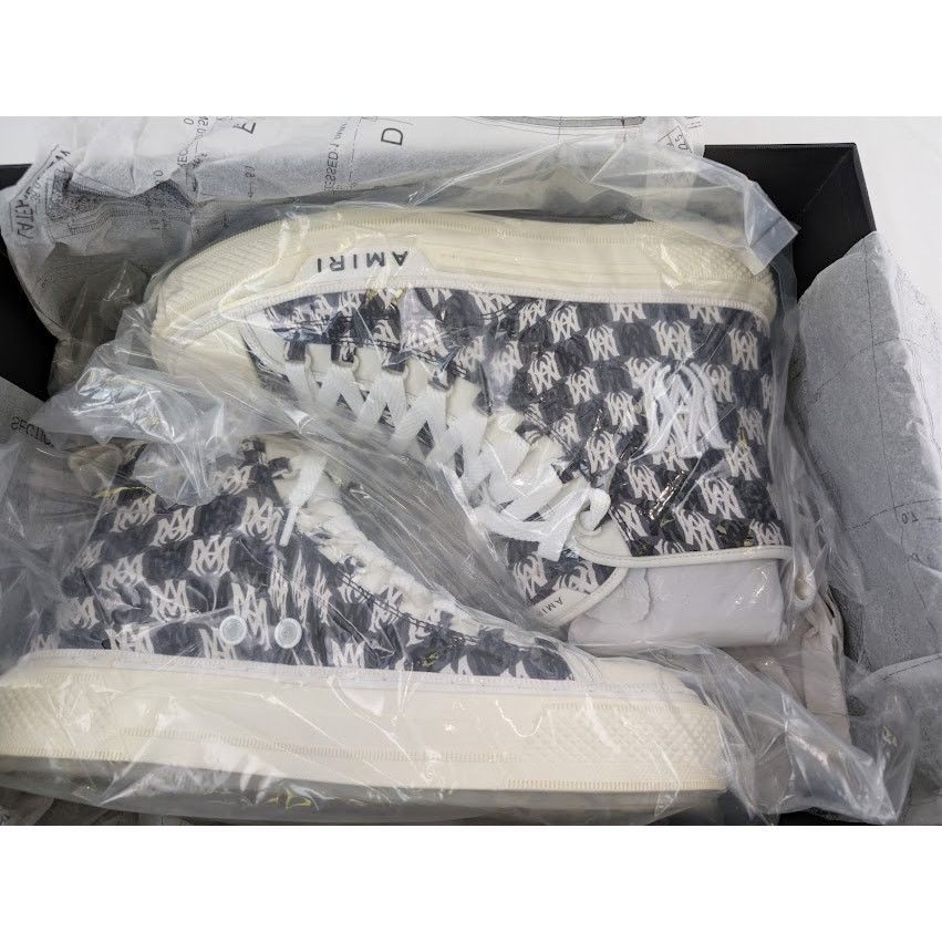 Amiri o1rshd1 Court Hi Allover Logo Sneakers in Black / White Size US 12 / EU 45 - 22 Thumbnail