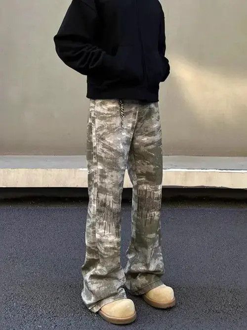 Jean Camo Stacked Flare Wide Leg Pants Size US 32 / EU 48 - 2 Thumbnail
