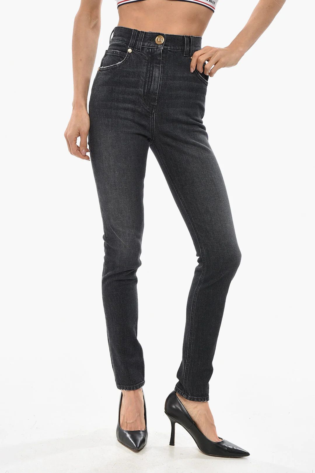 Balmain og1mm0326 High-Rise Skinny Jeans in Black Size 38" / US 16 / IT 52 - 1 Thumbnail