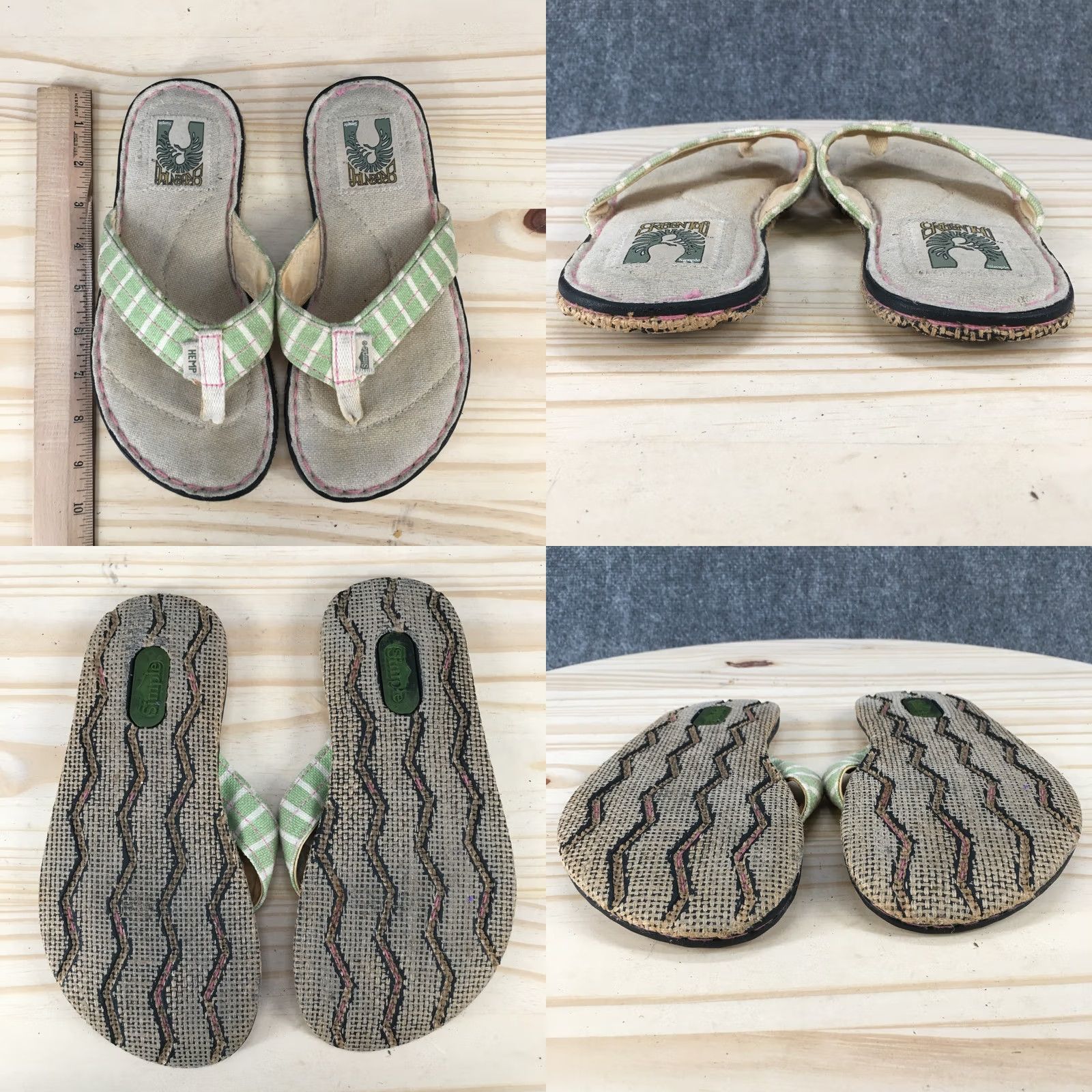 Vintage Simple Sandals Green Toe Womens 37 Casual Slip On Hemp Flip Flops Brown Sandal Women 37 Green Toe Slip On Hemp Thong Flip Flops Brown Size US 7 / IT 37 - 8 Thumbnail